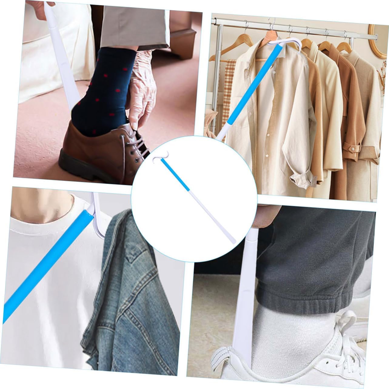 Homoyoyo 2pcs Multi-use Dressing Aid for Seniors Pregnant Long Handle Shoe Horn Sock Helper Dressing Stick Easy Wear Independent Living Daily Care