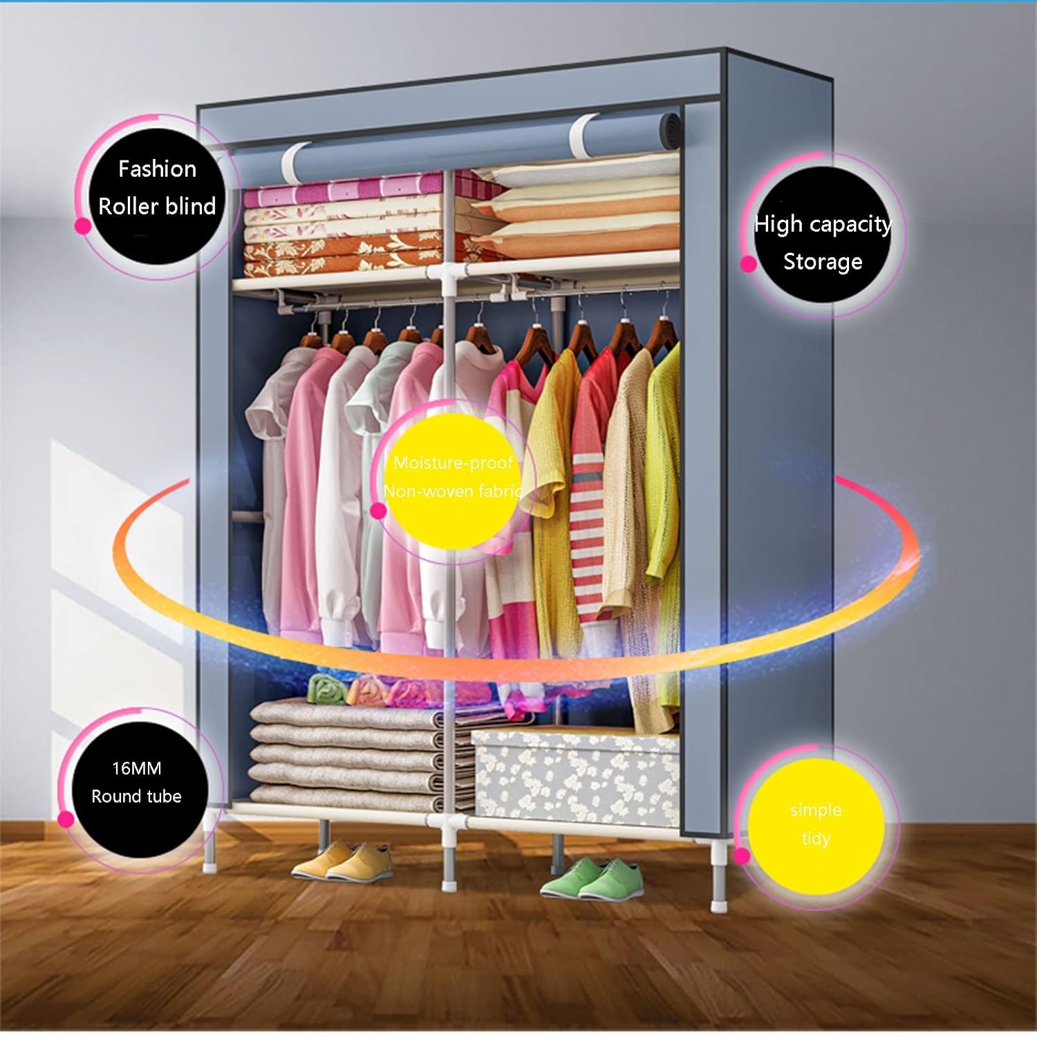 Wardrobe Organiser 90X45X168cm Hanging Storage Lockable Canvas Zipper and Hanging Rail Foldable Non-Woven Textile Storage (Size : 90X45X168cm B)