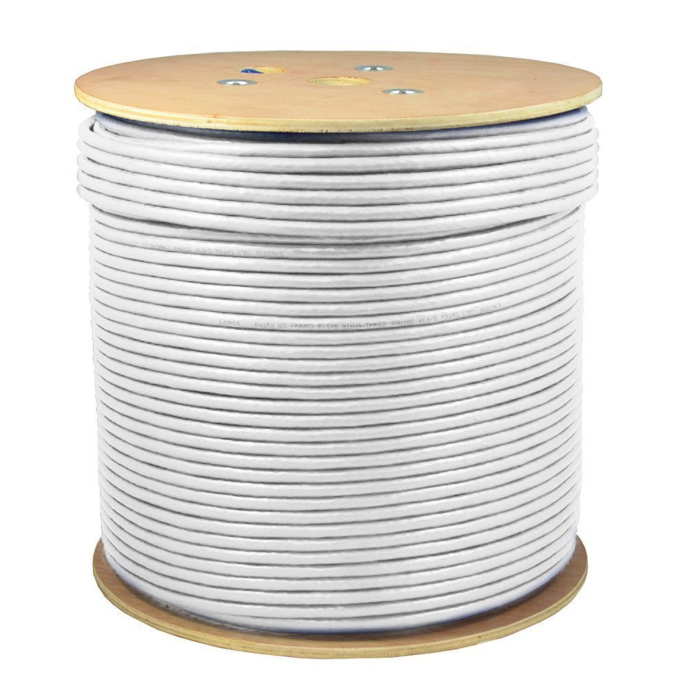 SolidLink - SL611A 1000ft CAT6A S/FTP in-Wall (CMR Rated) ETL Listed Bare Copper Solid 23AWG Conductor 550Mhz Fluke Tested Ethernet Wire (White)