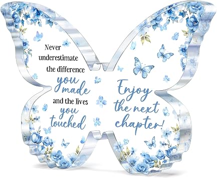 Farewell Gifts for Coworkers, 5x3.8x0.5 Inch Butterfly Acrylic Plaque Decor, New Job Goodbye Going Away Leaving Retirement Graduation New Job Promotion We Will Miss You - Blue