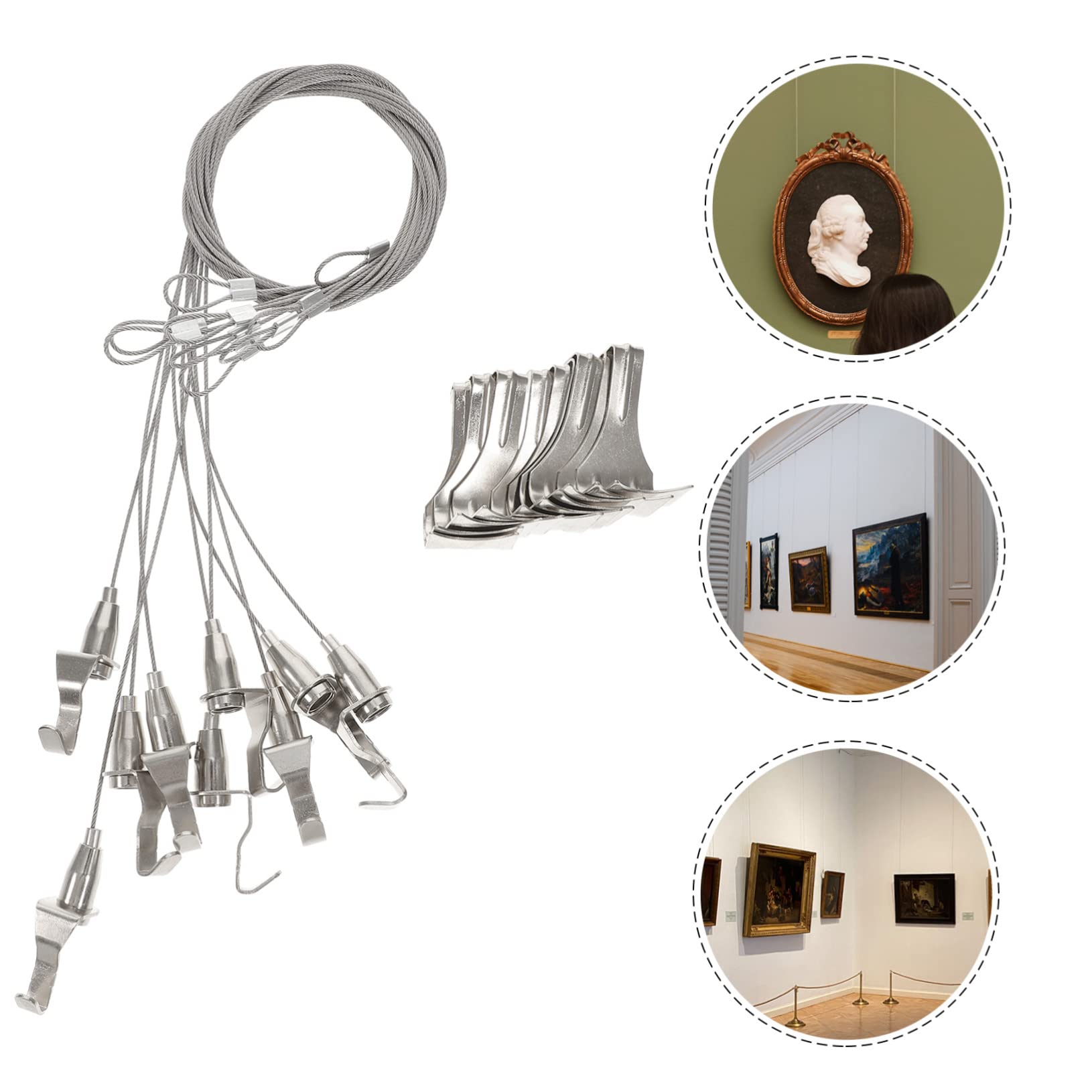 2 Series Cuerda para Colgar Cuadros Y Ganchos para Colgar Cuadros Resistentes Y Ajustables Alambre para Colgar Cuadros con Revestimiento para Paneles De 10 Piezas*2