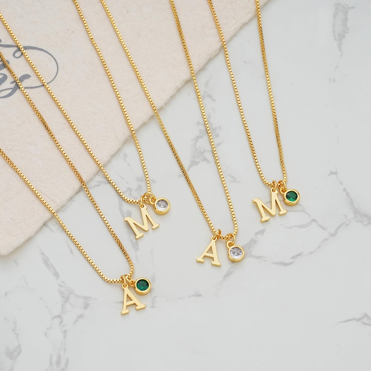 Initial Necklaces for Women, 14k Gold Plated Necklace Dainty Gold Letter Choker Necklaces,Cute Letter necklace Green Pendant Necklace Gold necklace for women Jewelry Gifts(T,Green) - Image 7