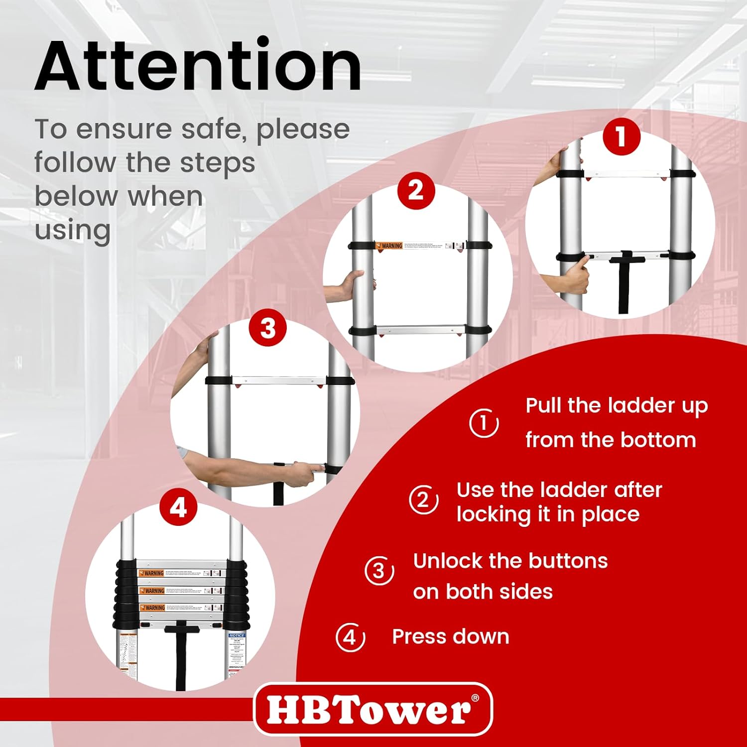 HBTower Telescoping Ladder, 12.5 FT Aluminum Extension Ladder 1000lbs Capacity, Heavy Duty Multi-Purpose Collapsible Ladder for RV, Household and Outdoor Working,Certified by ANSI