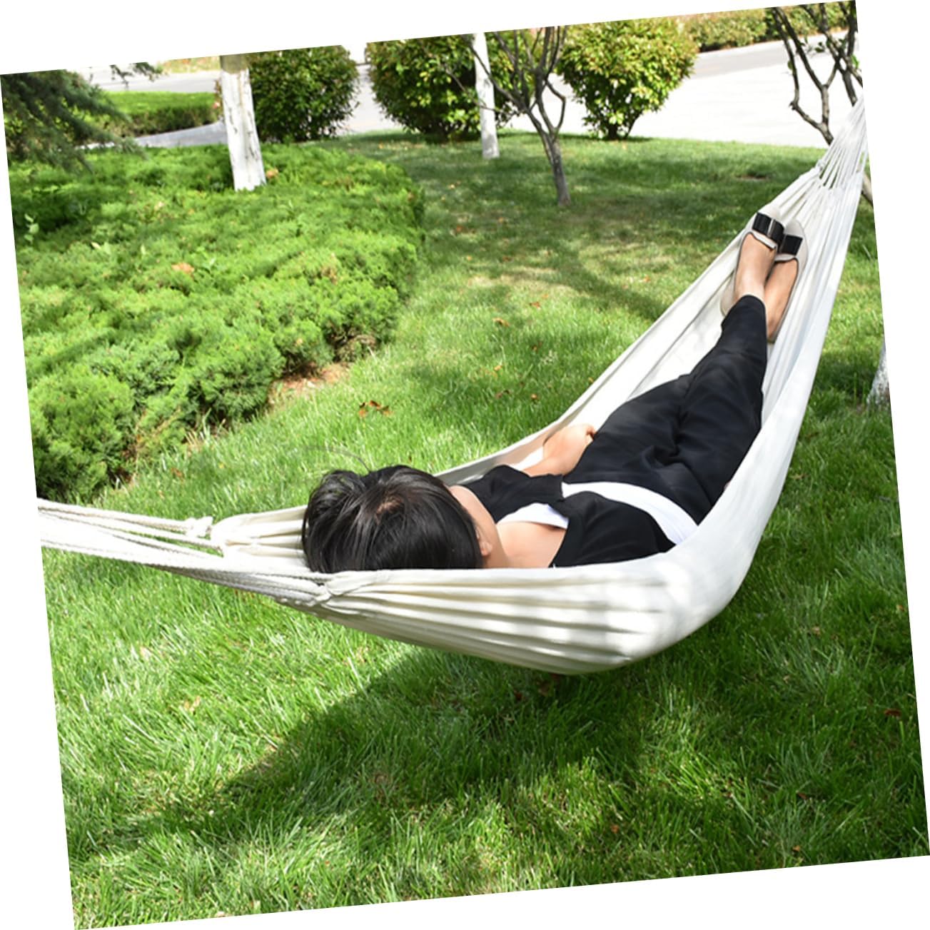 POPETPOP Canvas Swing Hammock Lightweight Camping Chair for Outdoor Use Washable Durable Includes Binding Rope for Hiking and Travel
