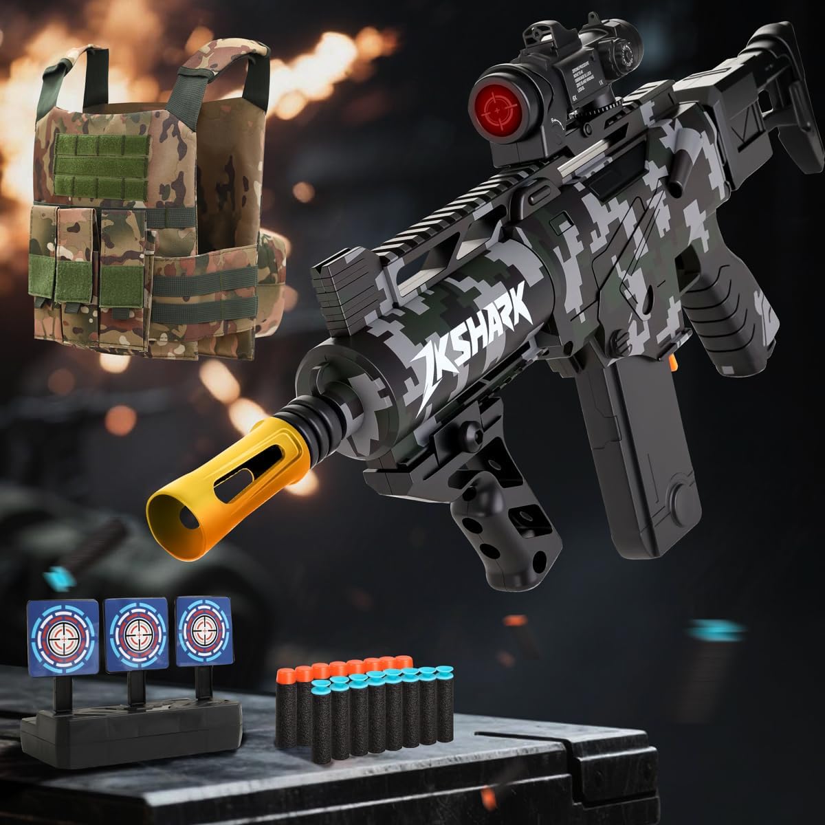 Kids Soft Bullet Gun Set with Tactical Vest, Camouflage Hat, 150 Foam Darts & Target - Outdoor Soldier Role Play Toy for Boys Age 8+