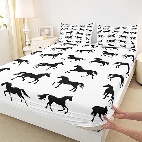 Miniatura 3 de Erosebridal Black Horses - Juego de sábanas bajeras de animales de granja, animales salvajes, vida silvestre, occidental, tamaño individual, regalos
