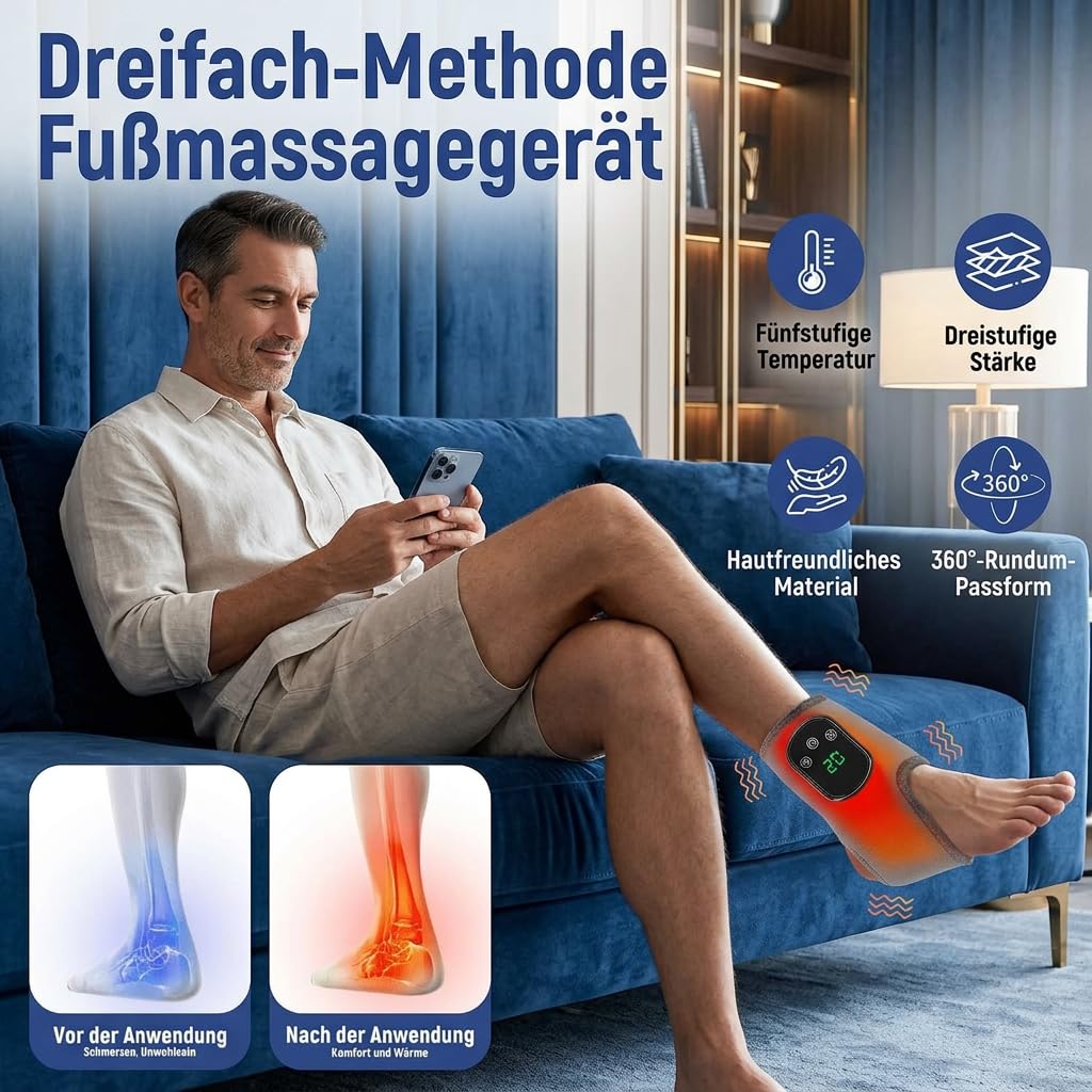 Fussmassagegerät Elektrisch Testsieger,Neuropathie Fussmassage,3-in-1 Fußmassager Kabellos mit 3 Vibrationsmodi und 5 Wärmestufen für Neuropathie Fussmassage (2 Stück)
