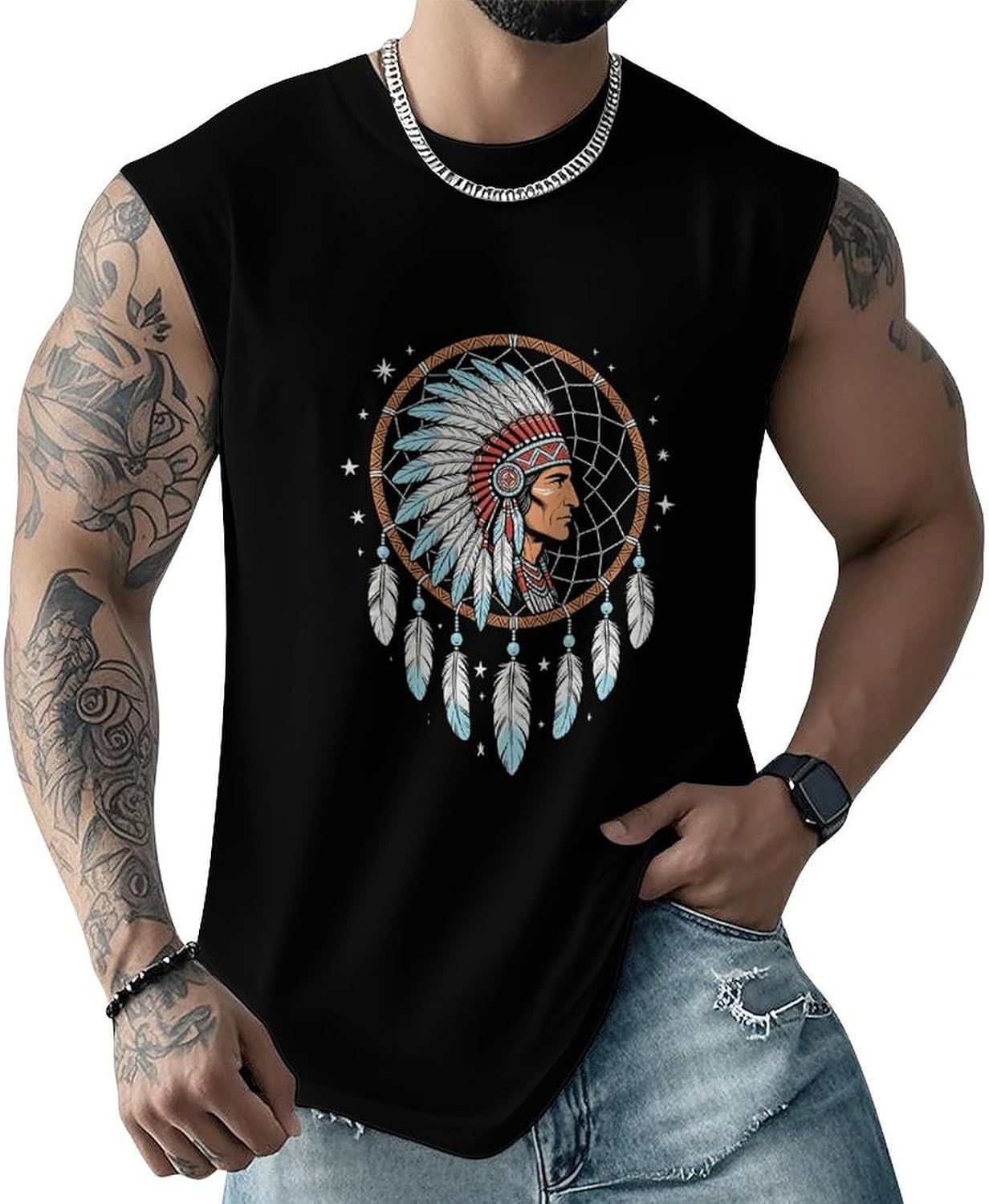Native Chief Dreamcatcher Men Summer Sleeveless Crew Neck Top 5XL