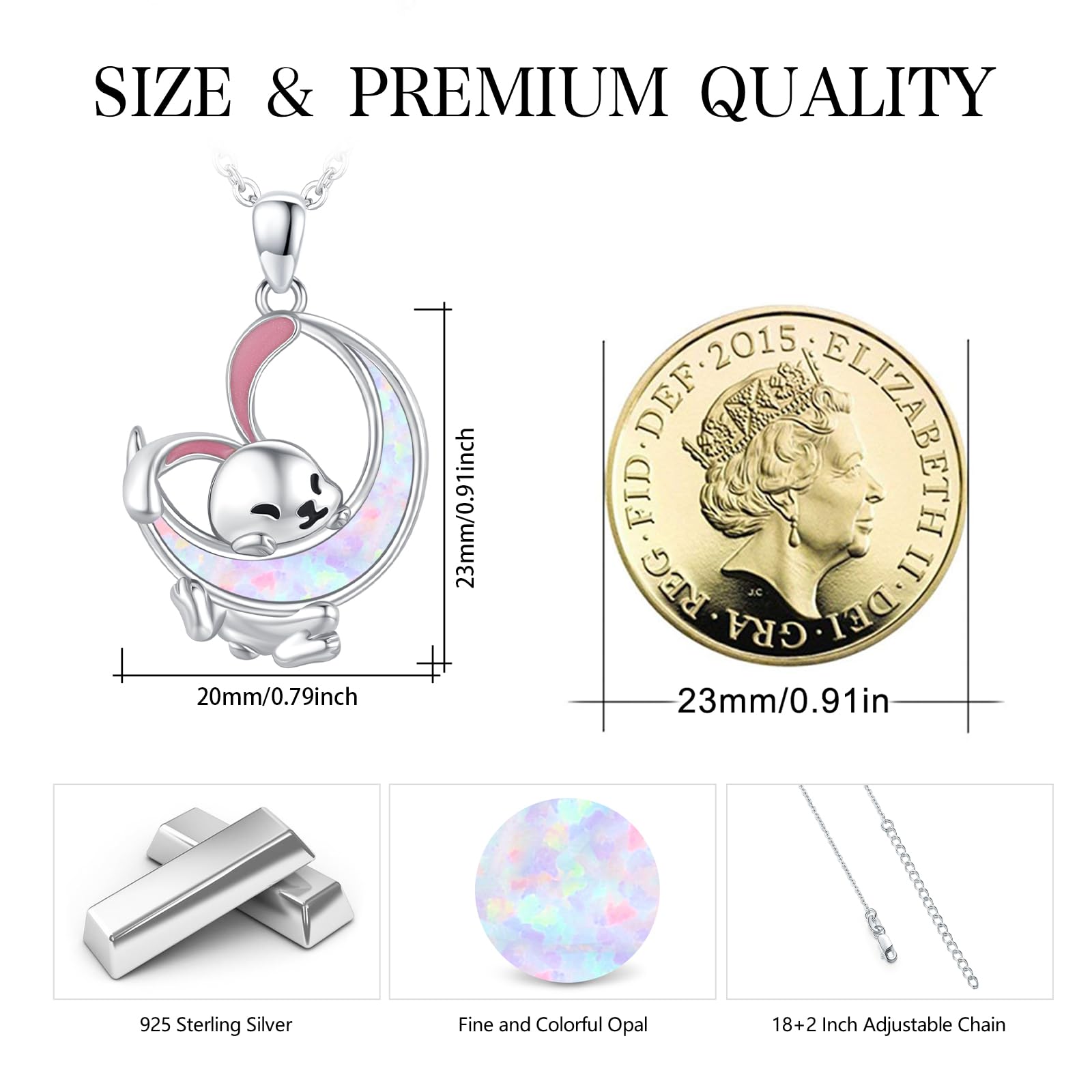 Hase Kette 925 Sterling Silber Opal Hase Tier Anhänger Kaninchen Halskette Opal Mond Kette Hasen Schmuck Ostergeschenk für Frauen Damen Kinder Mädchen