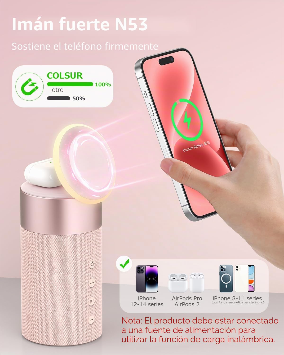 COLSUR Altavoz Bluetooth, Cargador Inalámbrico Magnético, Altavoz Inalámbrico Portátil con Luz Nocturna, Estación de Carga Inalámbrica 4 en 1 para iPhone 17/16/15/14/13/12 Series, AirPods Pro/4/3/2
