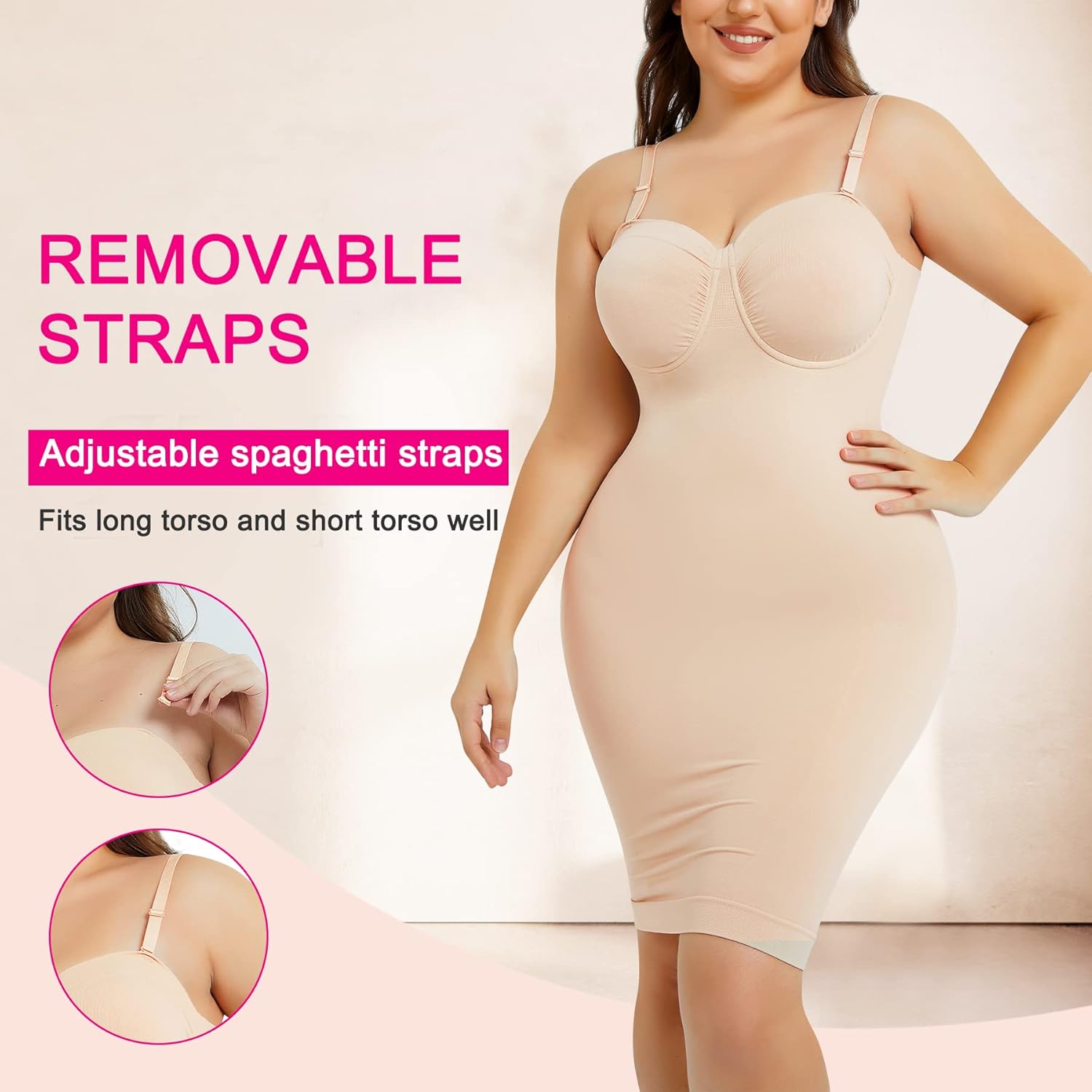 Nebility Womens' Slips Under Dresses Strapless Tummy Control Body Shaper - Image 3