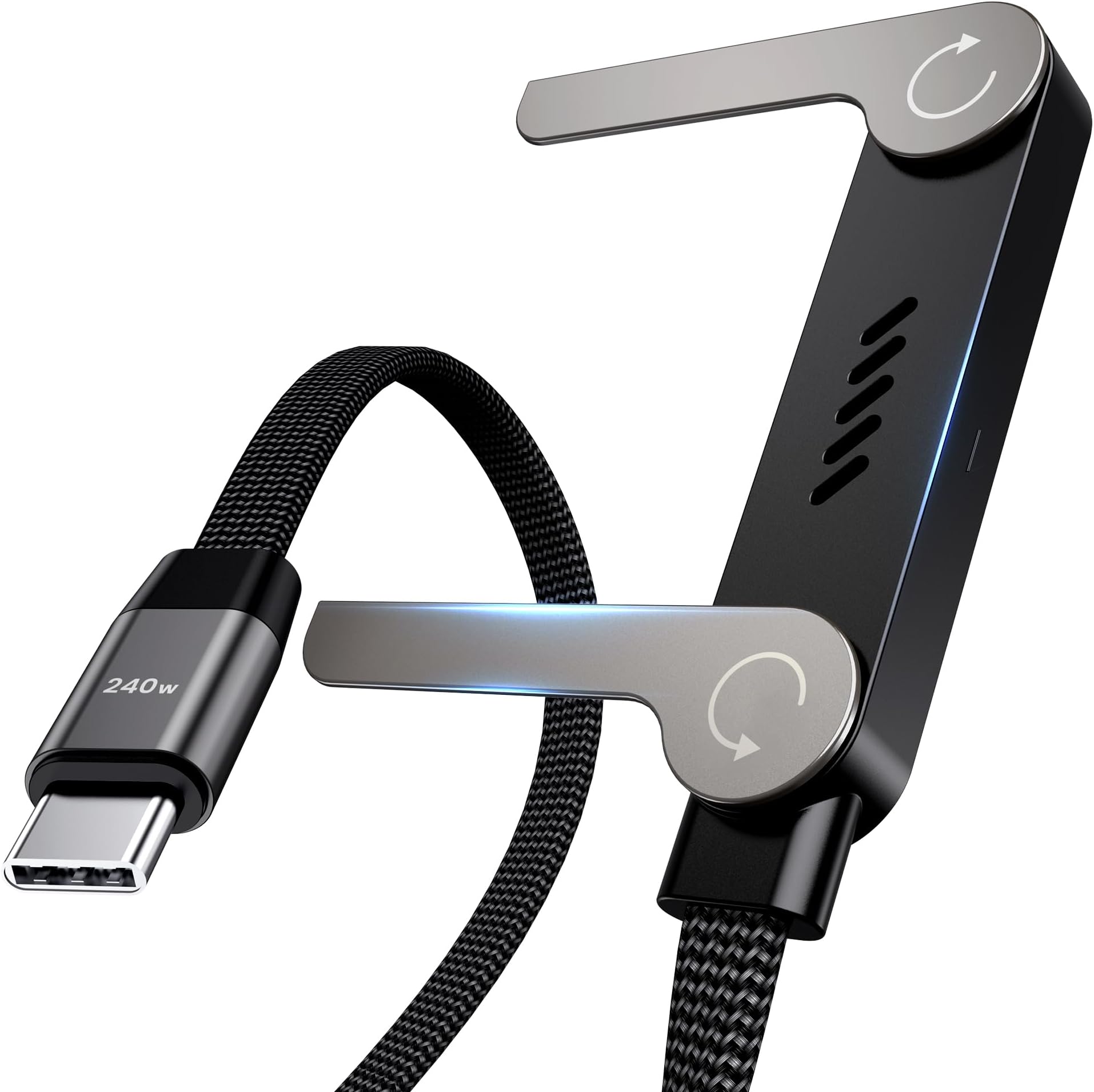 LOOHOI USB C to USB C Cable, 240W Fast Charging Cable with Built-in Phone Stand (5 FT, Black), 90ยฐ Braided Charger Cord for Gaming, Streaming & Hands-Free Viewing