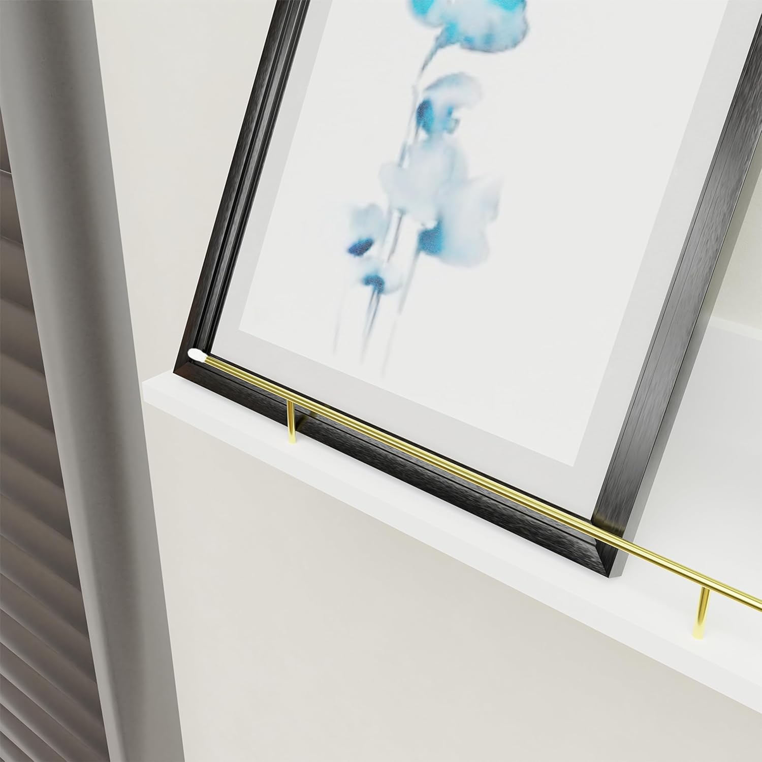 Giftgarden 16 Inch White Floating Shelves with Gold Metal Guardrail, Wood Shelves for Wall Storage Set of 3, Wall Shelf for Bathroom Bedroom Living Room Kitchen Nursery