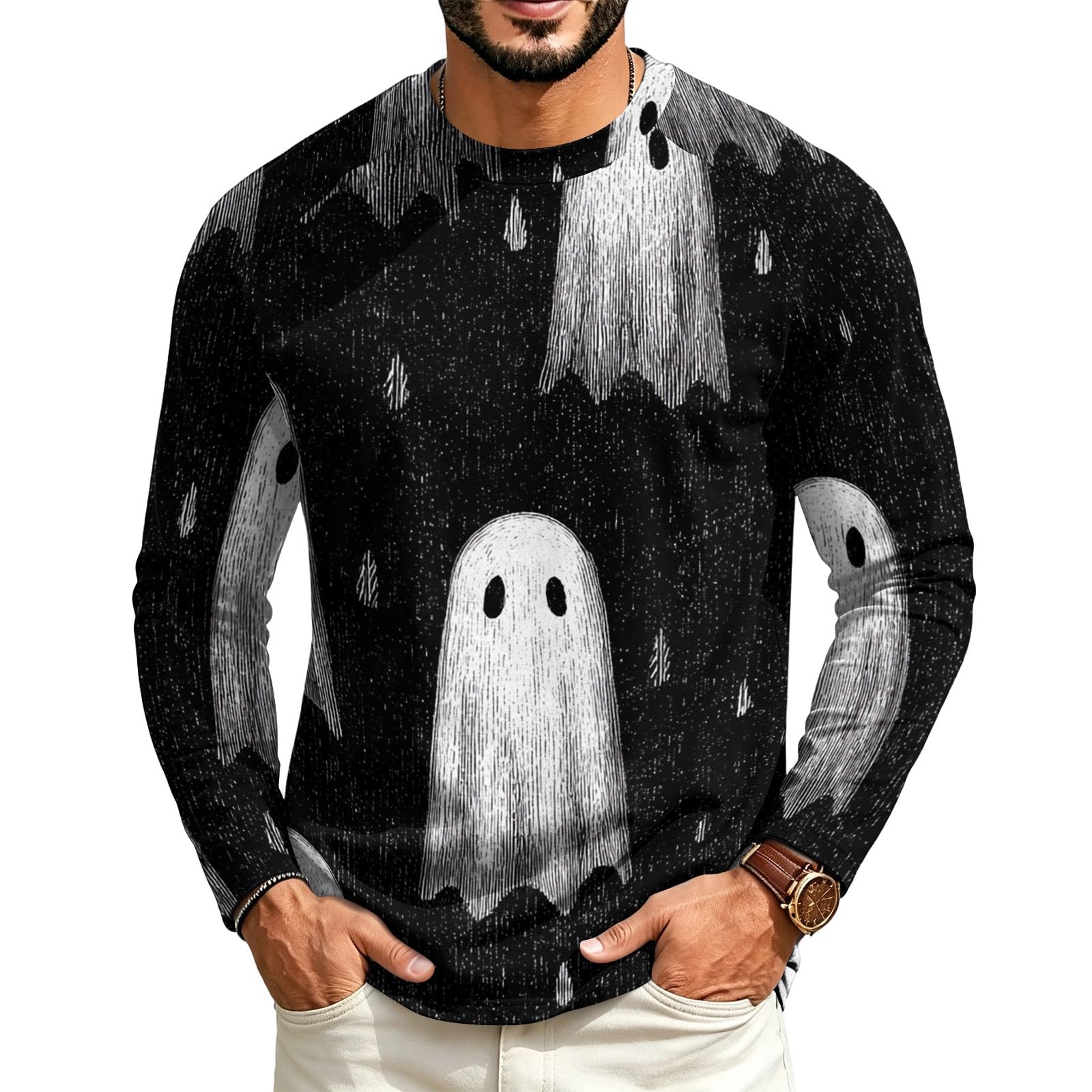 Halloween Crew Neck Shirts Costumes for Men Long Sleeve,02-Black 3XL — image 1