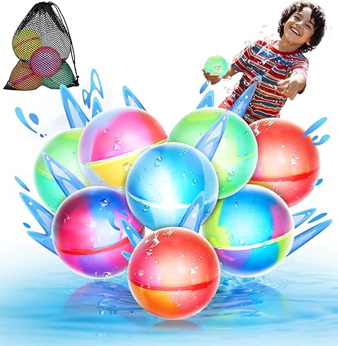 Paquete de 8 globos de agua magnéticos reutilizables, sellado rápido para niños y adultos, silicona sin látex, bola de bomba de llenado automático