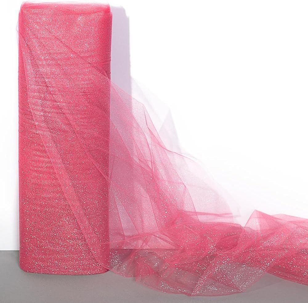 Pink Glitter Tulle Fabric Roll, 54 Inches x 40 Yards, Sheer Fabric for Wedding Decorations, Baby Shower, Gender Reveal, Prom, Homecoming, Photo Backdrops, Arch Draping