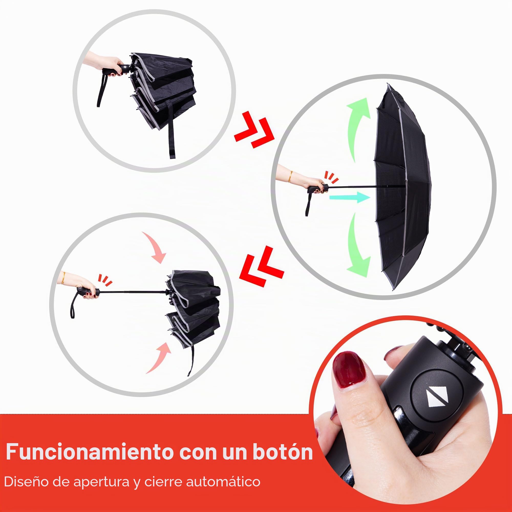Paraguas de Viaje de Doble Cubierta a Prueba de Viento - Recubrimiento de Tefón, Manija Ergonómica y Manga Protectora - Diseño portátil Compacto y Plegable de Peso Ligero