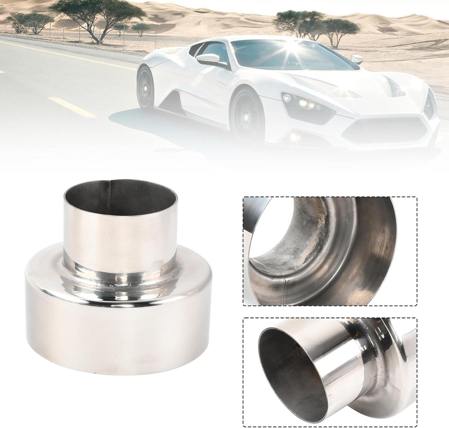 SSN Exhaust Pipe Reducer Component Adapter 3 Inch OD to 5.0 Inch OD Polished 304 Stainless Steel Universal OD 3" to OD 5.0" Exhaust Pipe Reducer Adapter 4 Inch Length-Pair 2 Pcs