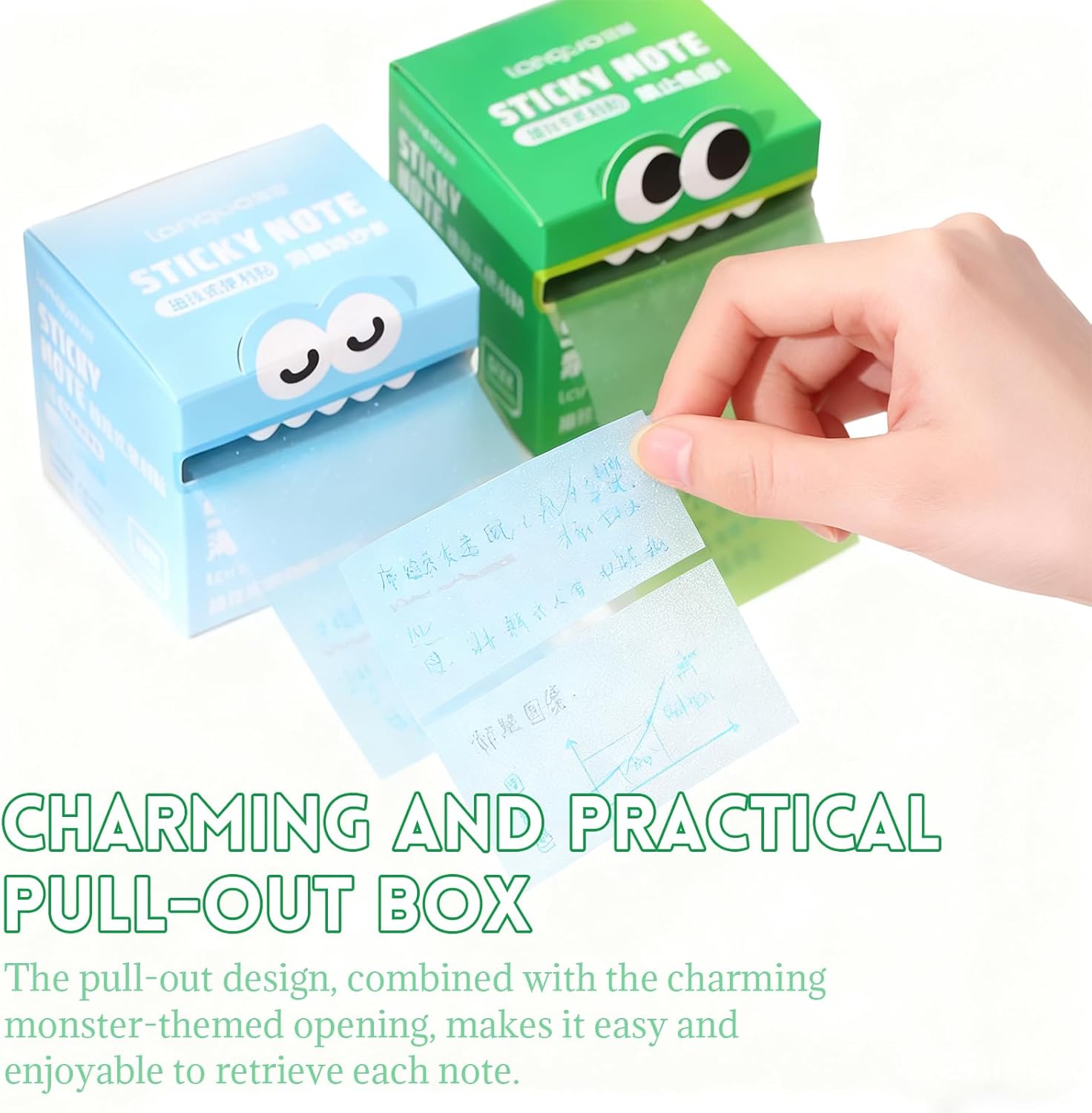 Monster Pattern Sticky Note, Pastel Pull-Out Memo Pads, 2-Pack Transparent Self-Adhesive Notes with Colorful Designs (Gradient Pink + Gradient Blue) - Image 3