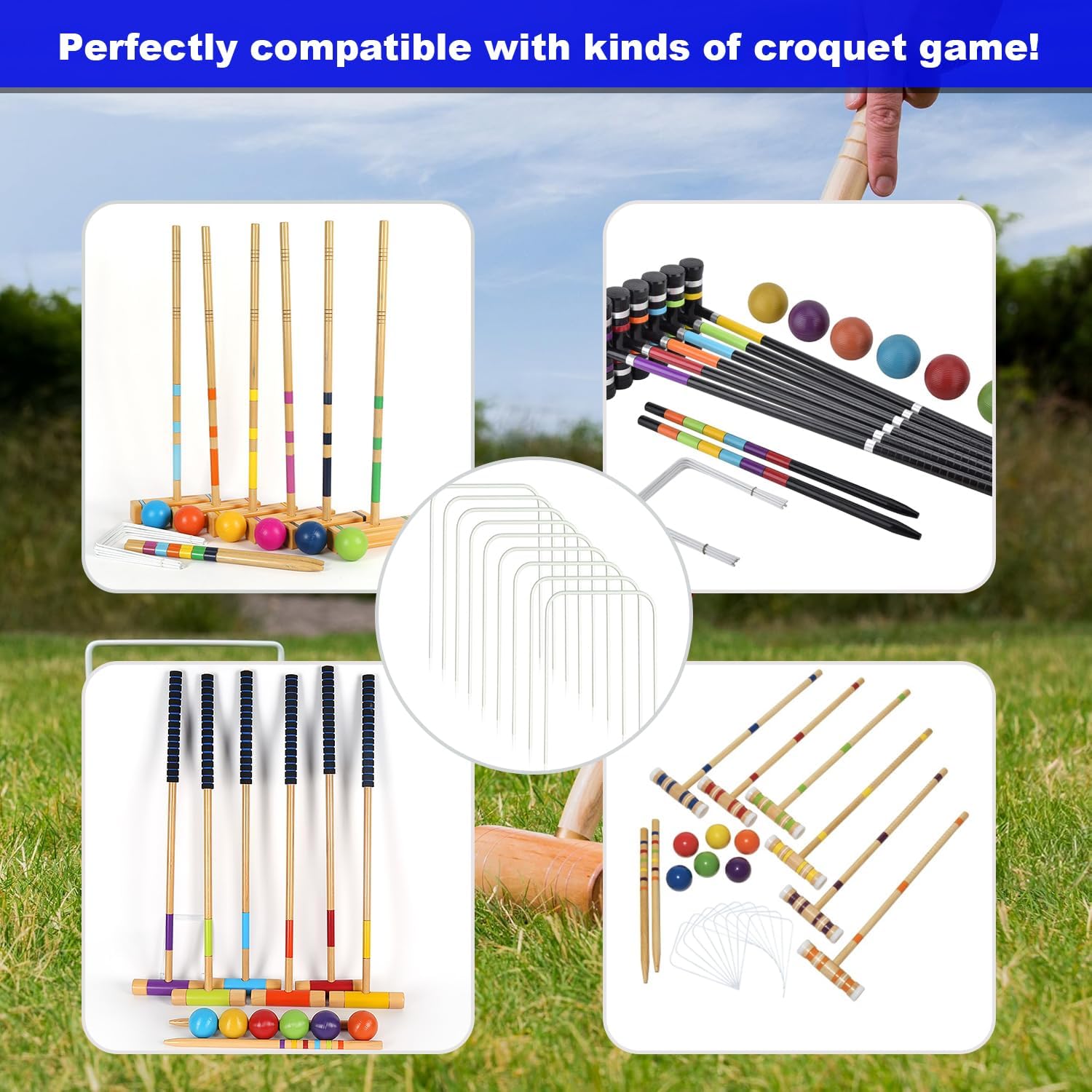 OUTOSS-Croquet Wickets,Set of 9 Pcs,White Plastic Coating with Storage Bag | Durable and Thick Wire Dia. 5MM (0.2 In.), Replacement for Croquet Game, Includes Storage Bag