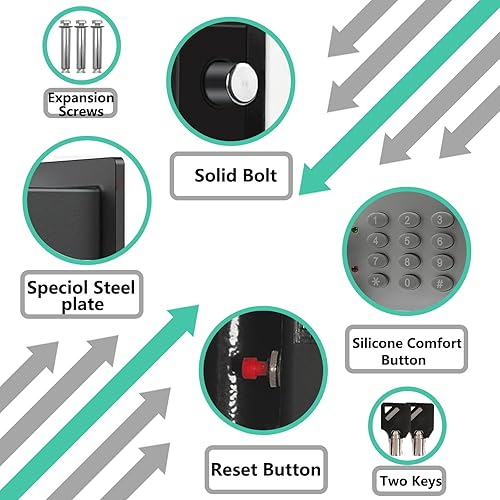 Miniatura 3 de Yuanshikj Caja de seguridad con teclado electrónico con llave, depósito digital de acero para el hogar, oficina, hotel, negocios, dinero en