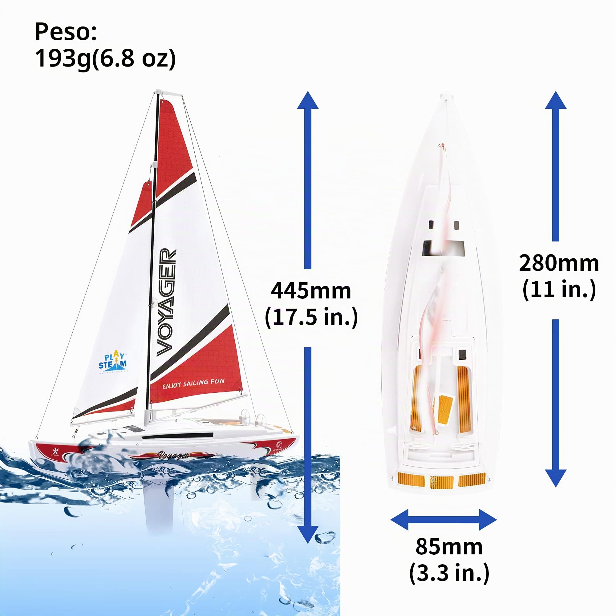 PLAYSTEM Velero Mini Voyager 280 RC con Motor de Viento controlado en Rojo - 17 "de Altura
