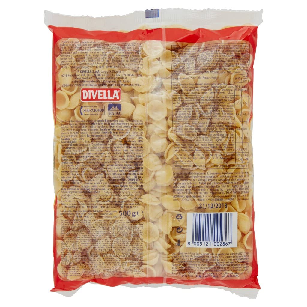 Italian Gourmet Orecchiette di Puglia N.86 Pasta grano duro secca 24 x 500g | Formato regionale mit muschelförmiger Oberfläche, hält Sugo gut, ideale per, Gesamtnettogewicht 12 kg + Kostenlos Polpa 400g