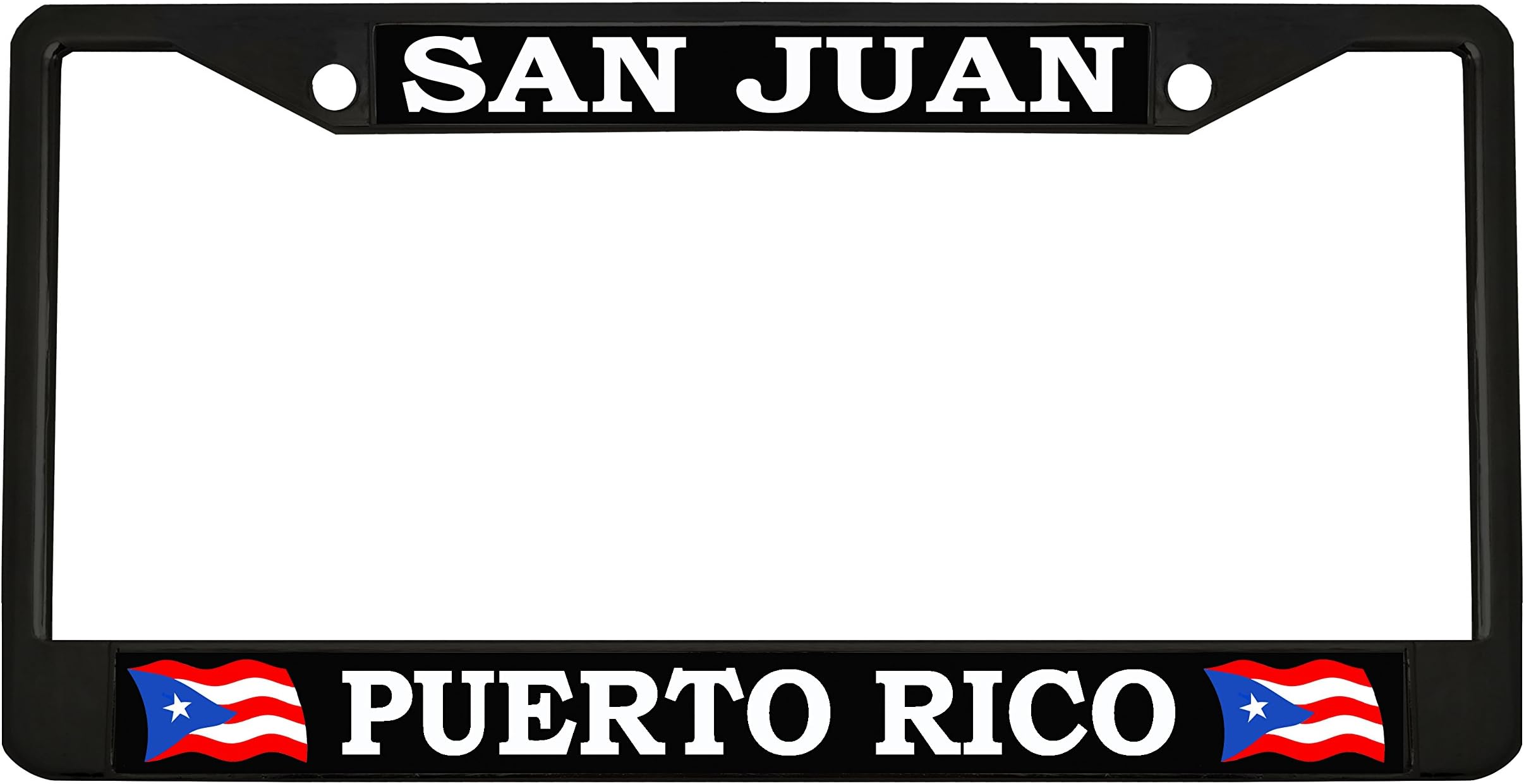 SAN JUAN PUERTO RICO black Metal Auto License Plate Frame Car Tag Holder with car banner flag hanger