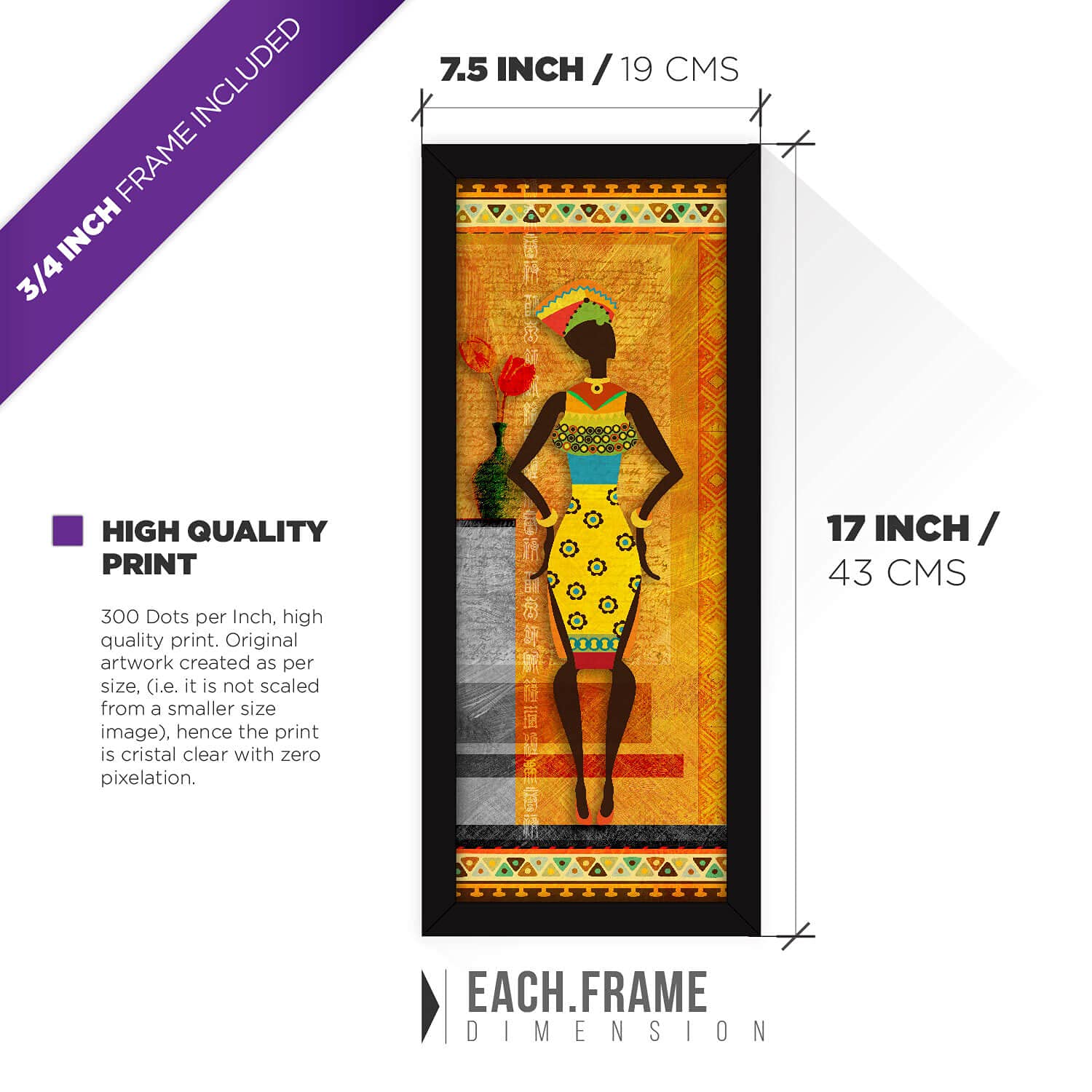 FATMUG Wall Paintings For Living Room With Glass - Tribal Abstract Home Decor Large Art Bedroom -Set of 3