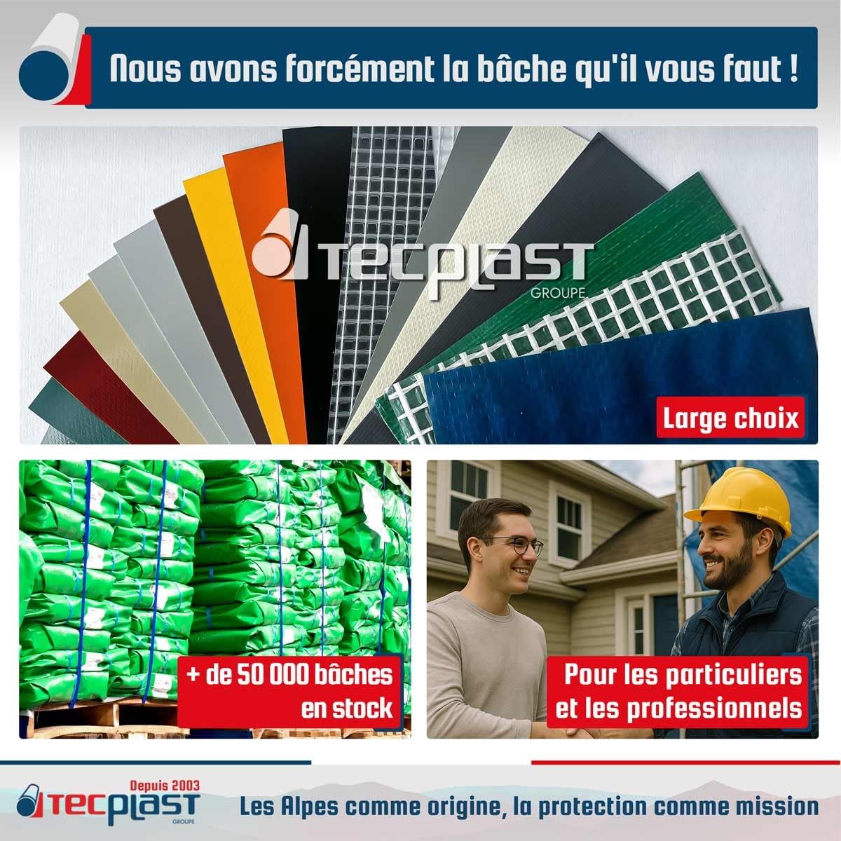 TECPLAST Bâche Toiture 5x8 m HQ250TO Verte et Marron - Haute Performance - Bâche d'étanchéité pour Couvreur et Charpentier