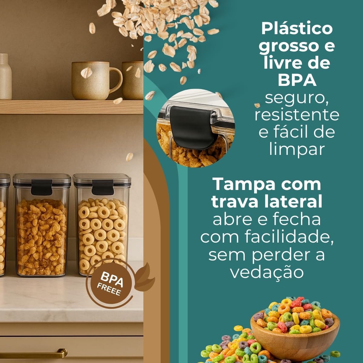 Kit 4 Potes Herméticos 1,5L - Potes Hermeticos BPA Free, Pote Hermetico Porta Tempero, Porta Mantimentos, Potes para Mantimentos, Kit Potes Hermeticos para Cozinha e Organização Kit 4 Potes Herméticos 1,5L - Potes Hermeticos BPA Free, Pote Hermetico Porta Tempero, Porta Mantimentos, Potes para Mantimentos, Kit Potes Hermeticos para Cozinha e Organização