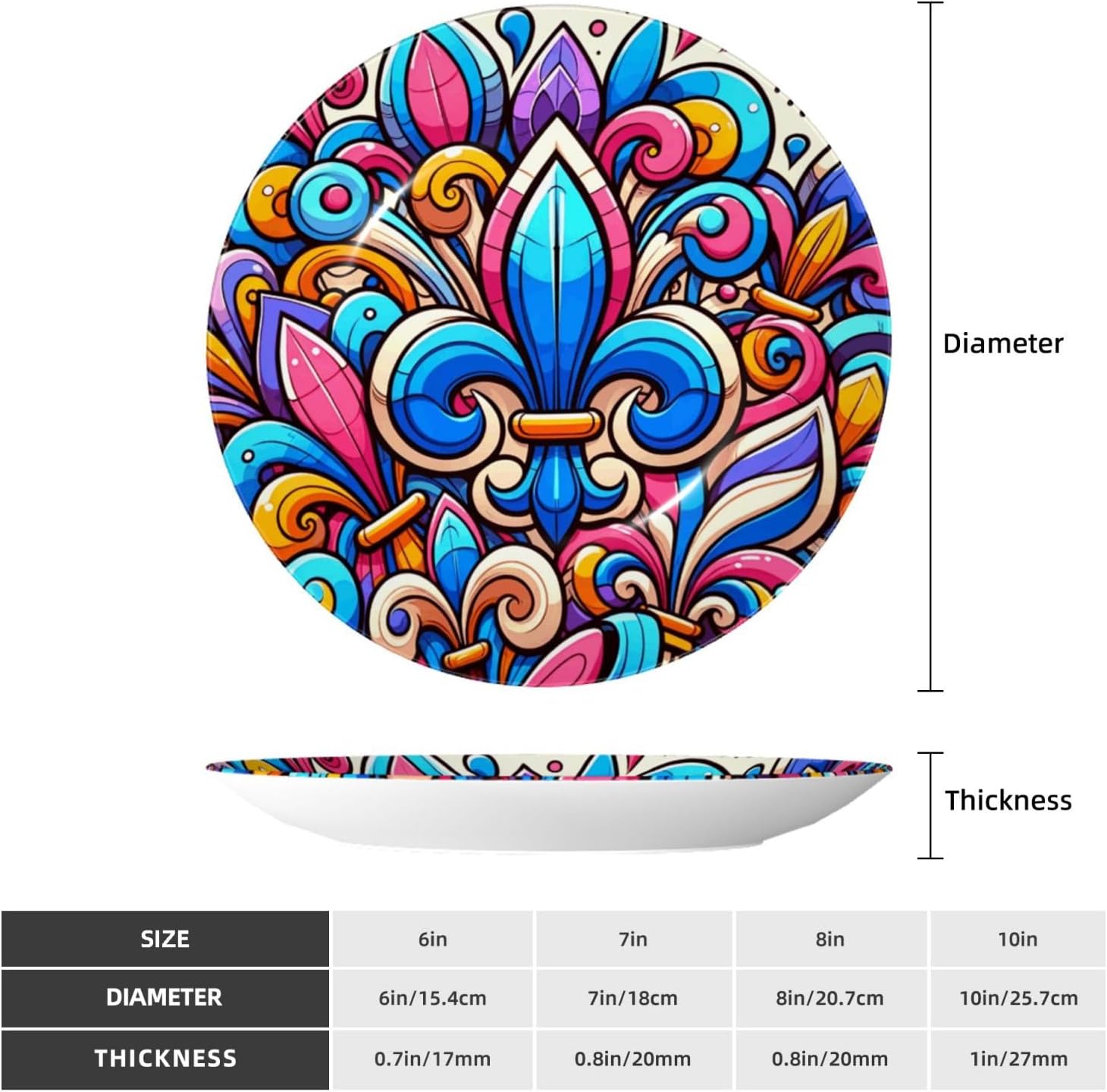 Fleur-De-Lis-Colorful 10 Inch Decorative Plate With Stand, Elegant Display Wall Plate For Home Decor