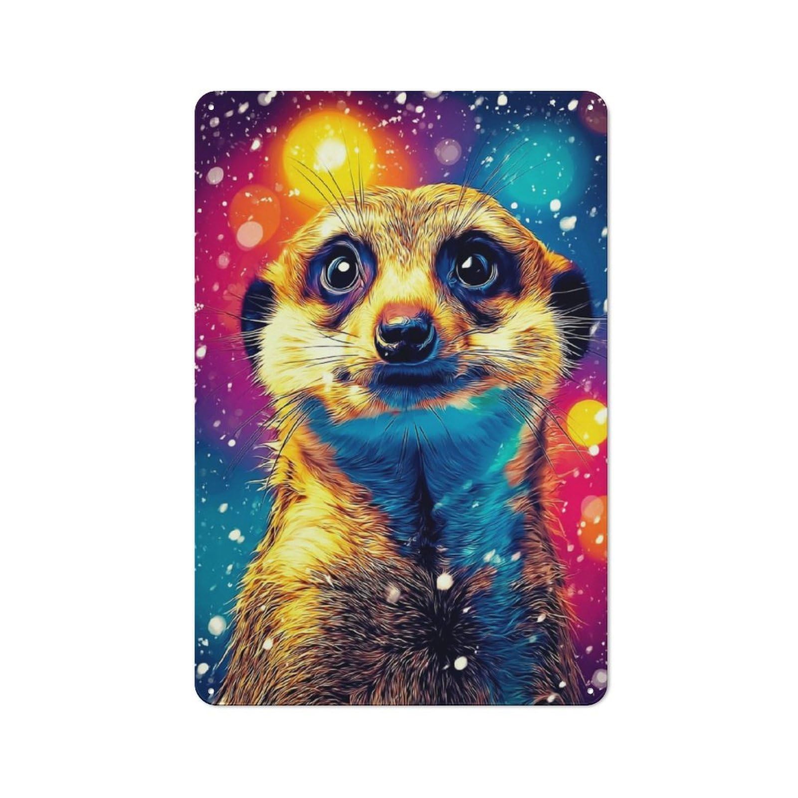 Colorful Meerkat Portrait Metal Wall Art Sign 30x20cm, Vintage Vintage Wall Decor for Lounge, Study, Pub Or Wall Gallery
