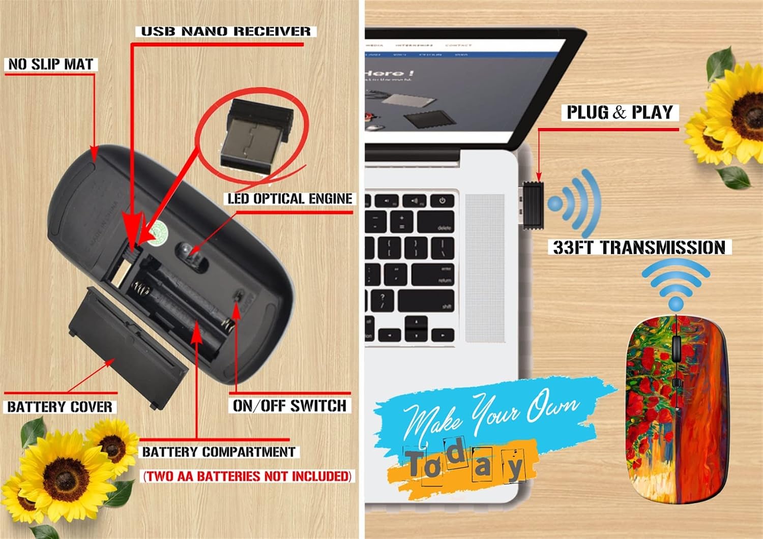 maizi Wireless Mouse Cute for PC Computer Chromebook Notebook, Wireless Mice Cute Image ID: 15209788 Original Oil Painting 2.4G USB Receiver Portable Printed in USA