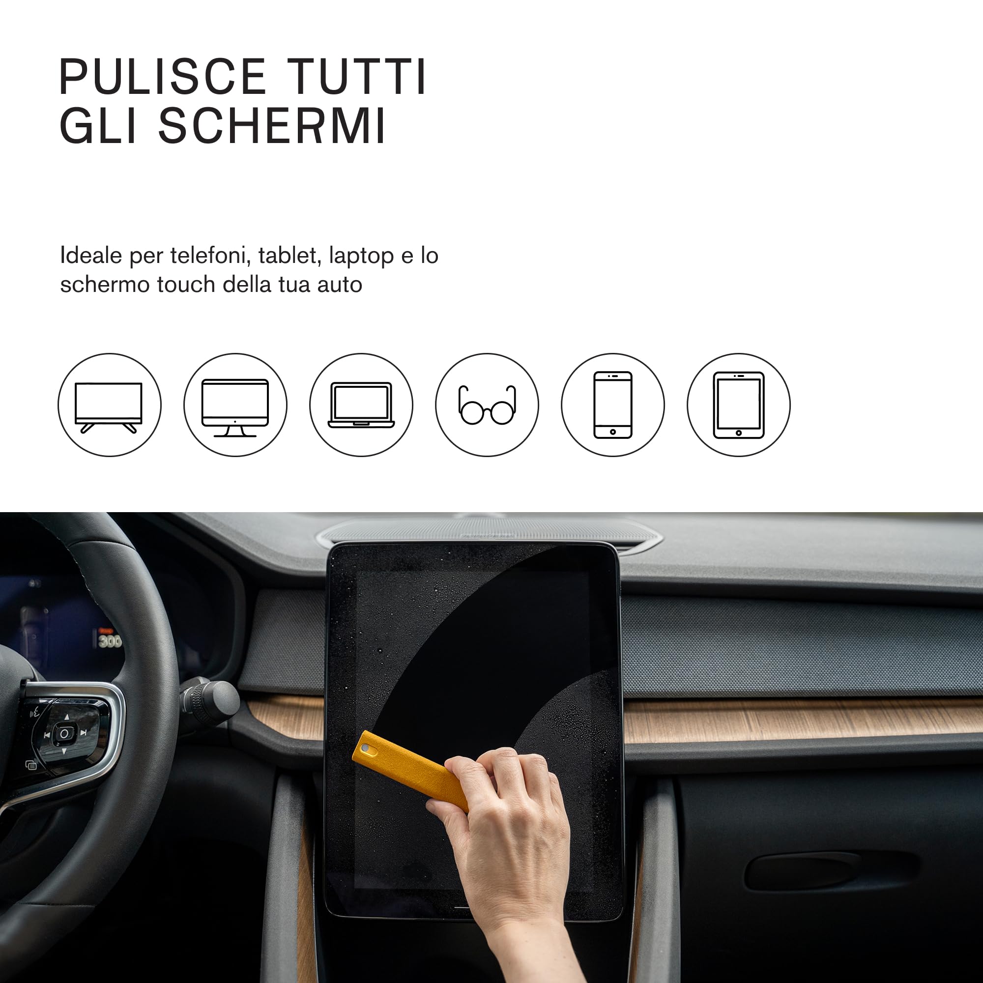 am Spray Pulizia Schermo 2 in 1 con Panno in Microfibra Integrato per Smartphone, Tablet, Laptop, Monitor PC, Smart TV e Display Auto, Ricaricabile (Giallo, 1 Pack)