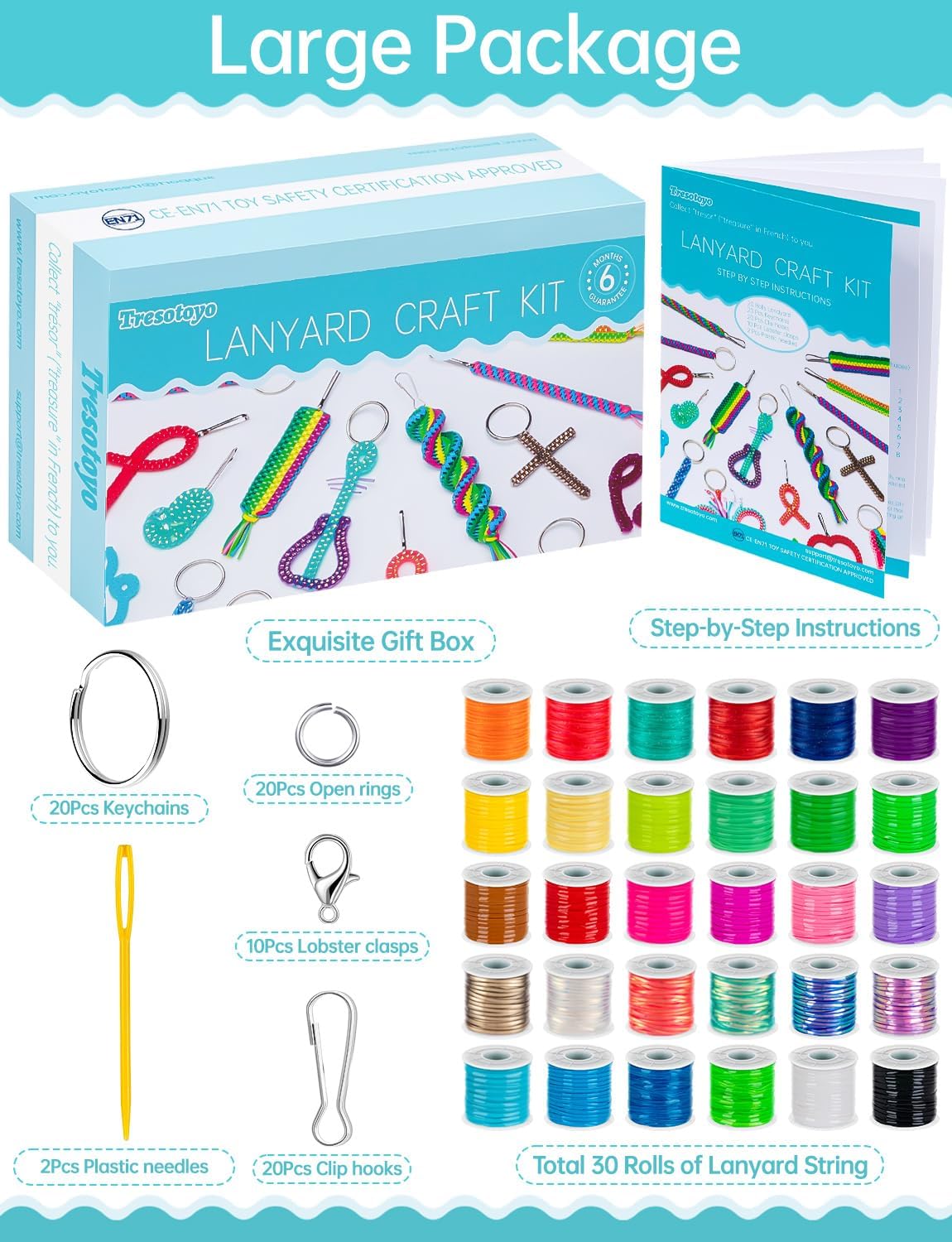 Lanyard String, 30 Rolls Gimp String, Plastic Strings Lacing Cord, Boondoggle Strings Kit (Glossy/Glow in Dark/Laser/Glitter)