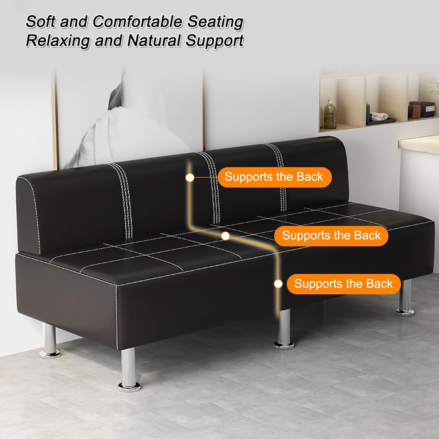 Hair Salon Reception Chairs, Modern 3 Seater Sofa, Waiting Room Chairs for Office, Business, Bank, Hospital, Silver, 660lbs Load Capacity(Gray,110cm/43in)