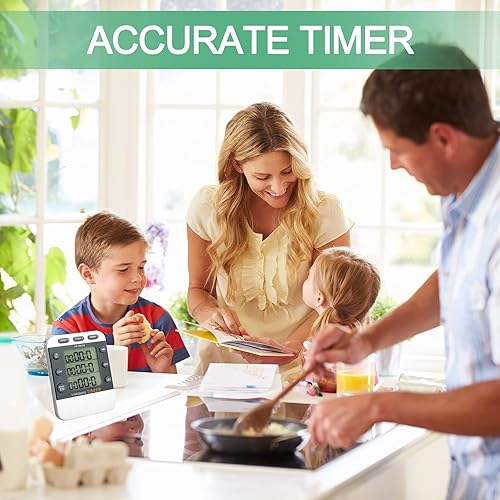 Miniatura 6 de Photect Temporizador digital de cocina dual de 2 piezas, 3 canales, cuenta arriba/abajo, temporizador de cocina con parte trasera magnética, alarma