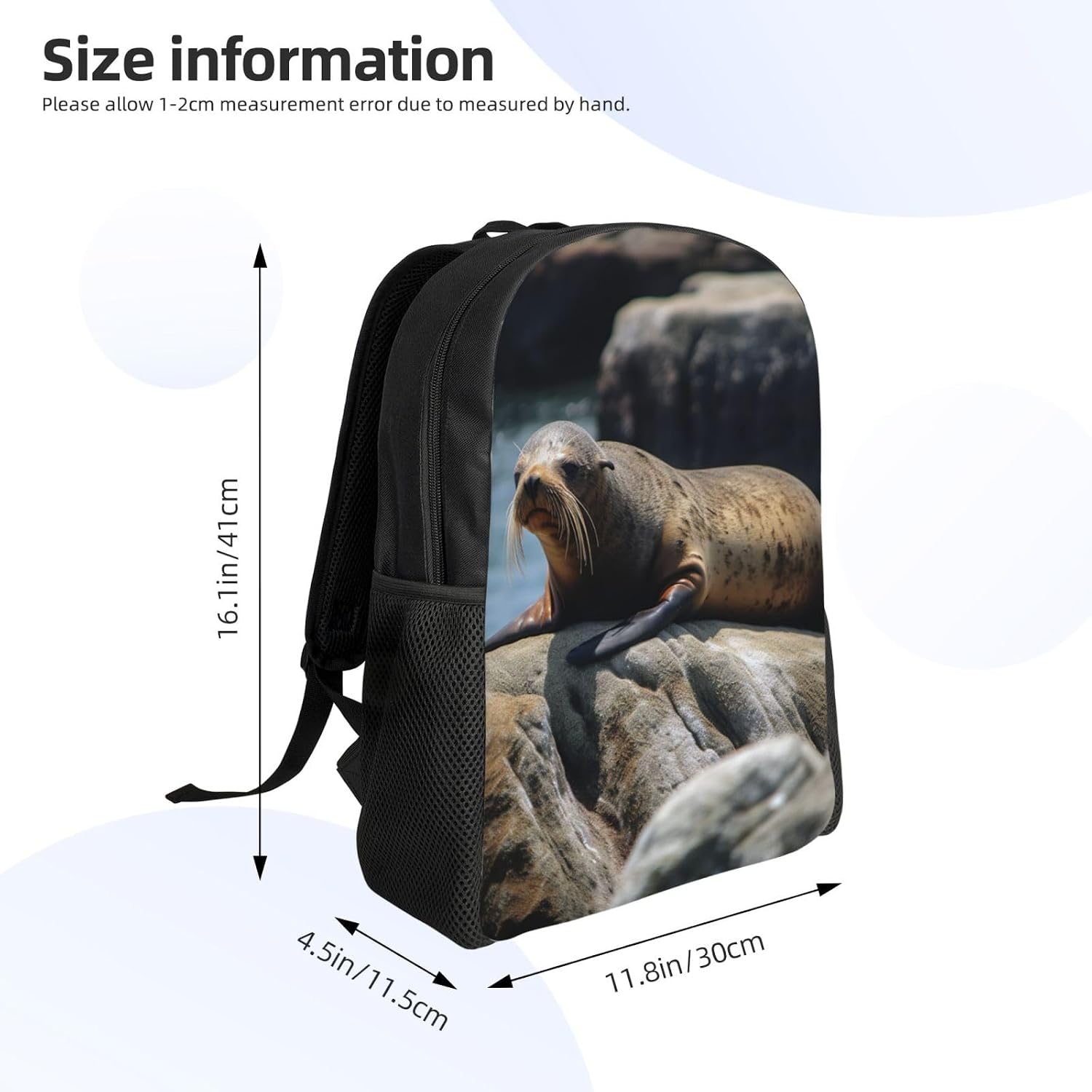 Brown seal on the rock Backpack Lightweight Bookbag 16 Inch image 4