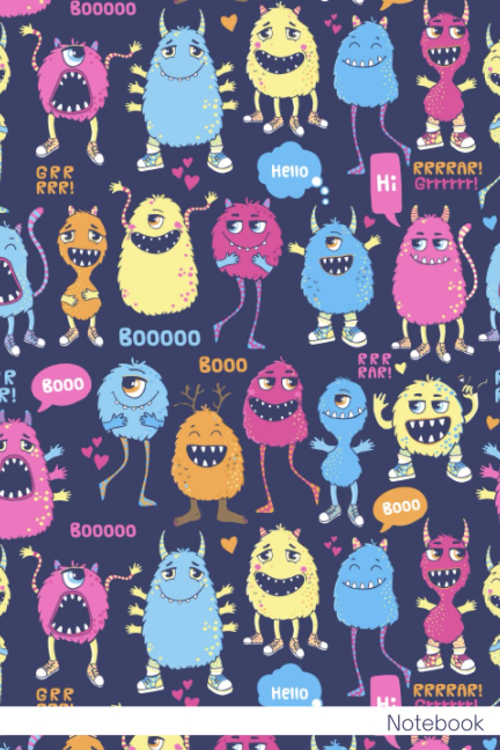 Notebook: Monsters Notebook Journal For Teens and Adults | 120 Pages | Grey Lines | Glossy Cover | 6 x 9 In