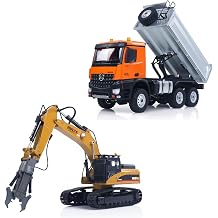 HUINA 1/14 32CH Alloy RC Excavator 1580 Plastic RTR Dump Truck 1598 | US in Stock, RC Digger Manual Quick Coupler Log Grapple Metal bucket Breaker Hammer, Portable Color Gift Case, Family Set