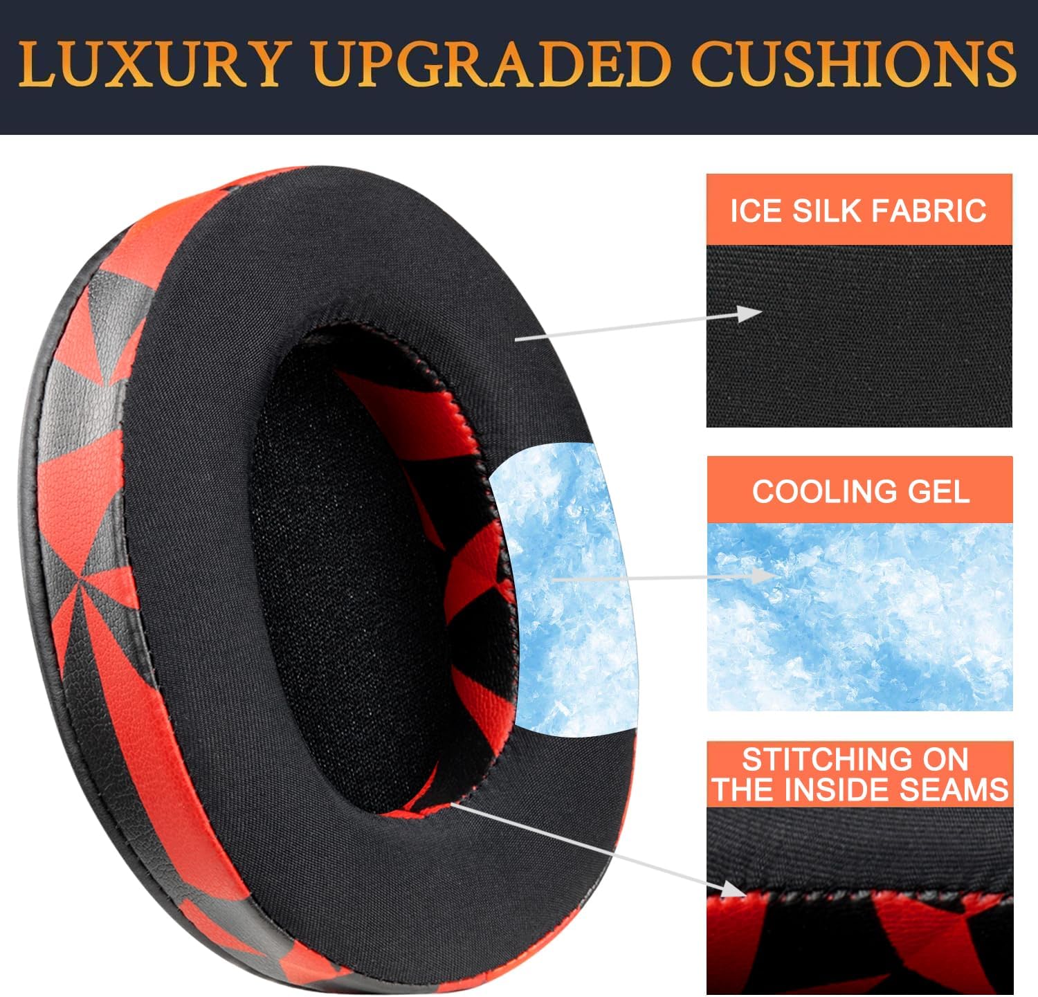 SOULWIT Cooling-Gel Replacement Earpads for Sony WH-1000XM3 (WH1000XM3) Over-Ear Headphones, Ear Pads Cushions with High-Density Noise Isolation Foam, Added Thickness - Red Storm image 5