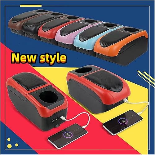 Miniatura 6 de DIACCO Armrest Compatible with Mazda CX-3 Mazda 2 Skyactiv Version Car Armrest Storage Box Charging with USB Cup Holder Color  Black-Orange