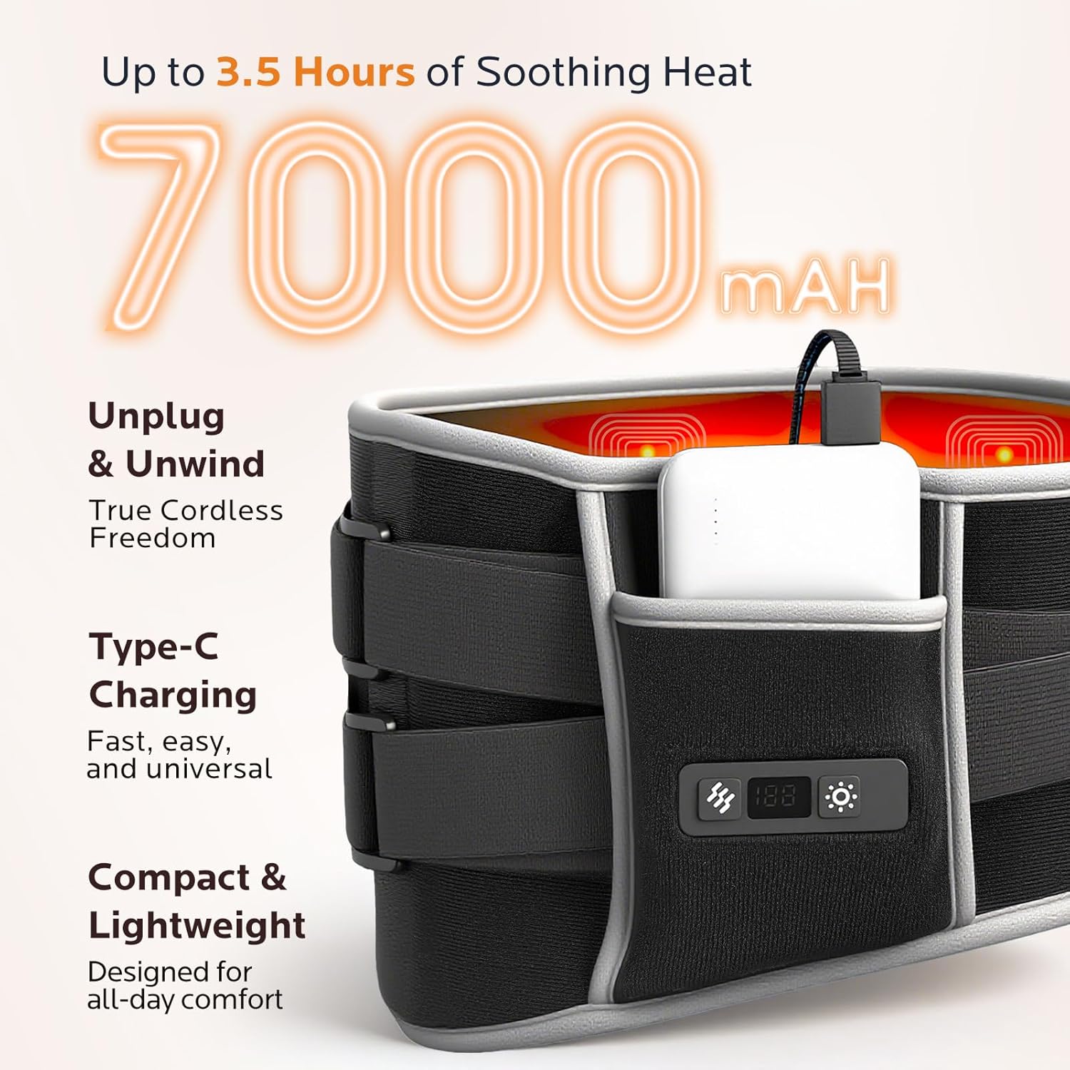 Heating Pad for Back Pain Relief: Cordless 7000mAh Heated Pad for Lower Back Pain Lumbar Massager with 6 Heat 6 Vibration - Rechargeable Portable Heating Pad for Women Men