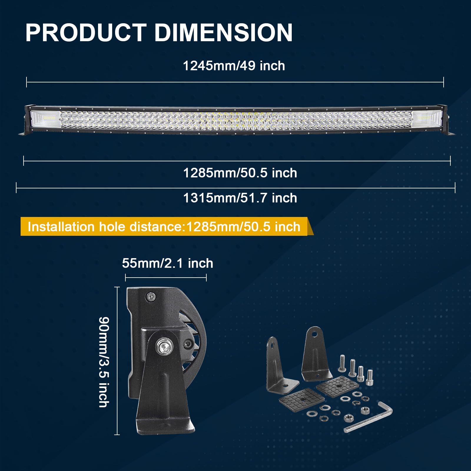SKYWORLD robocza listwa świetlna LED 50 cali 127 cm 648 W smukła, zakrzywiona lampa Offroad LED listwa przeciwmgłowa rampa z 12 V Przełączanie okablowania do pojazdu terenowego SUV Quad Truck 4x4