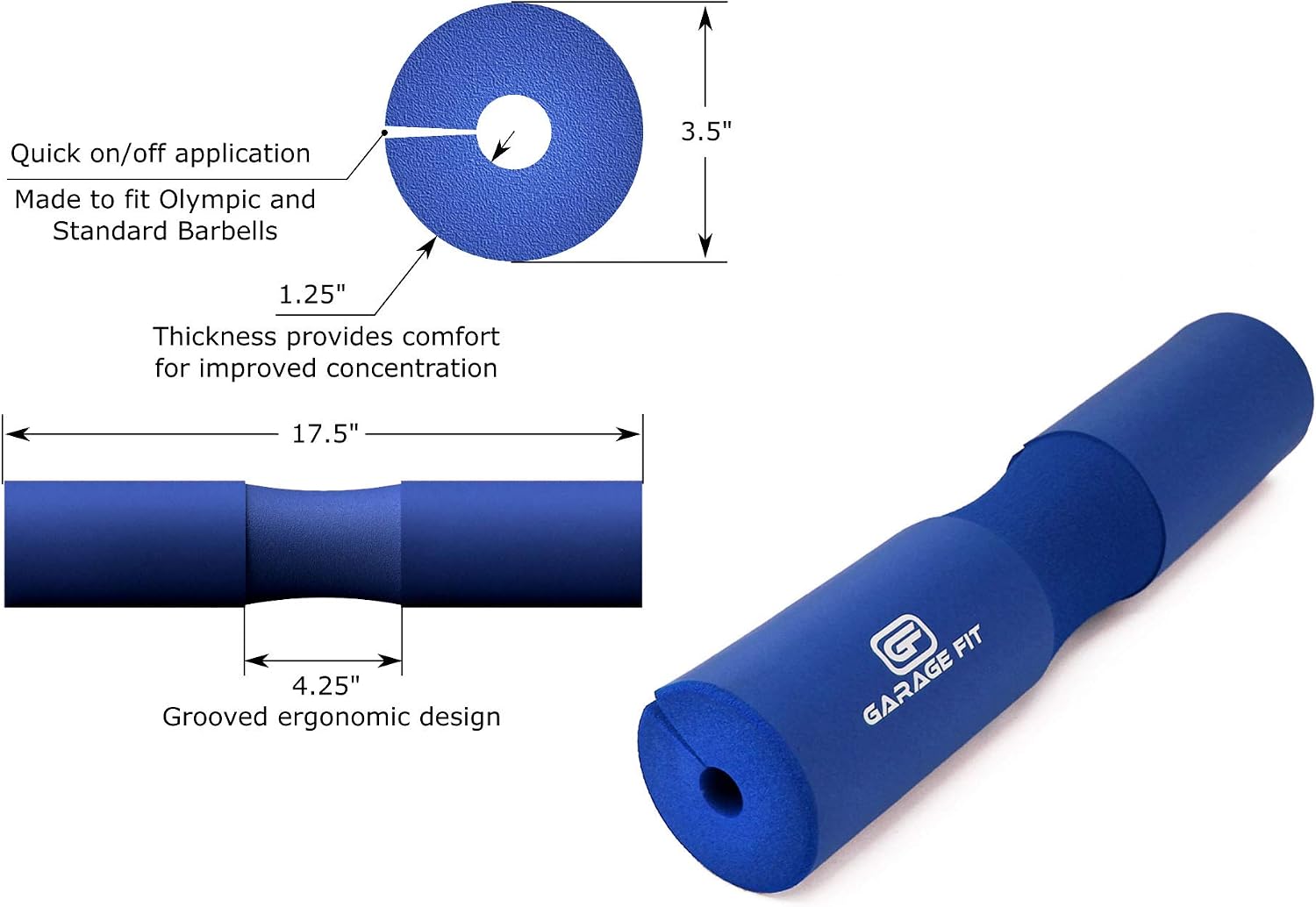 Garage Fit Barbell Pad for Squats, Lunges & Hip Thrusts - Neck & Shoulder Protective Pad Support - Advanced Squat Pad