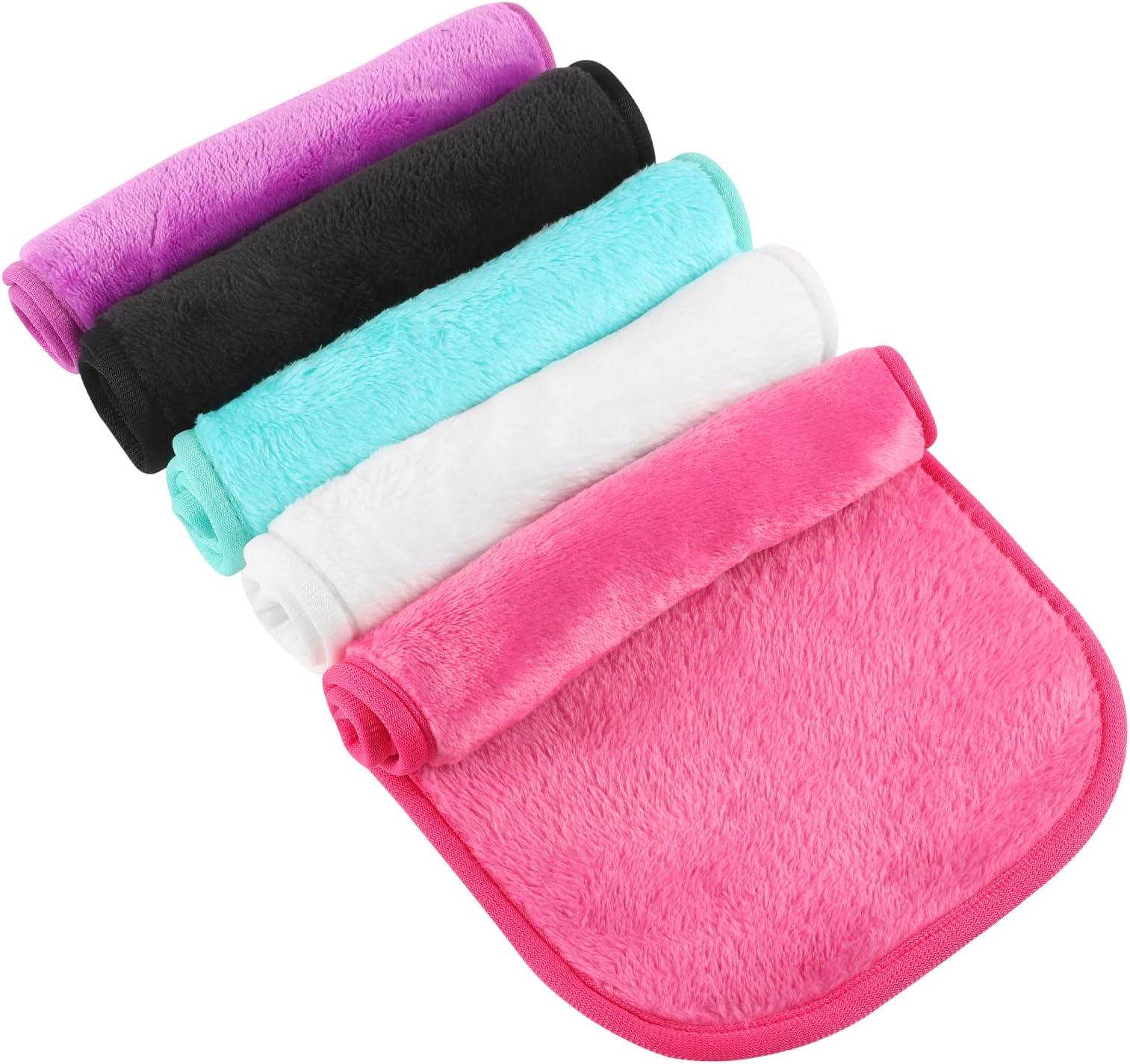 Lanjue 5 Pack Make Up Remover Cloth, 15.75 * 7.87in Flannel Face Cloth Face Wipes for Sensitive Skin Make Up Removing (Black+Violet+Cherry Red+Green+White)