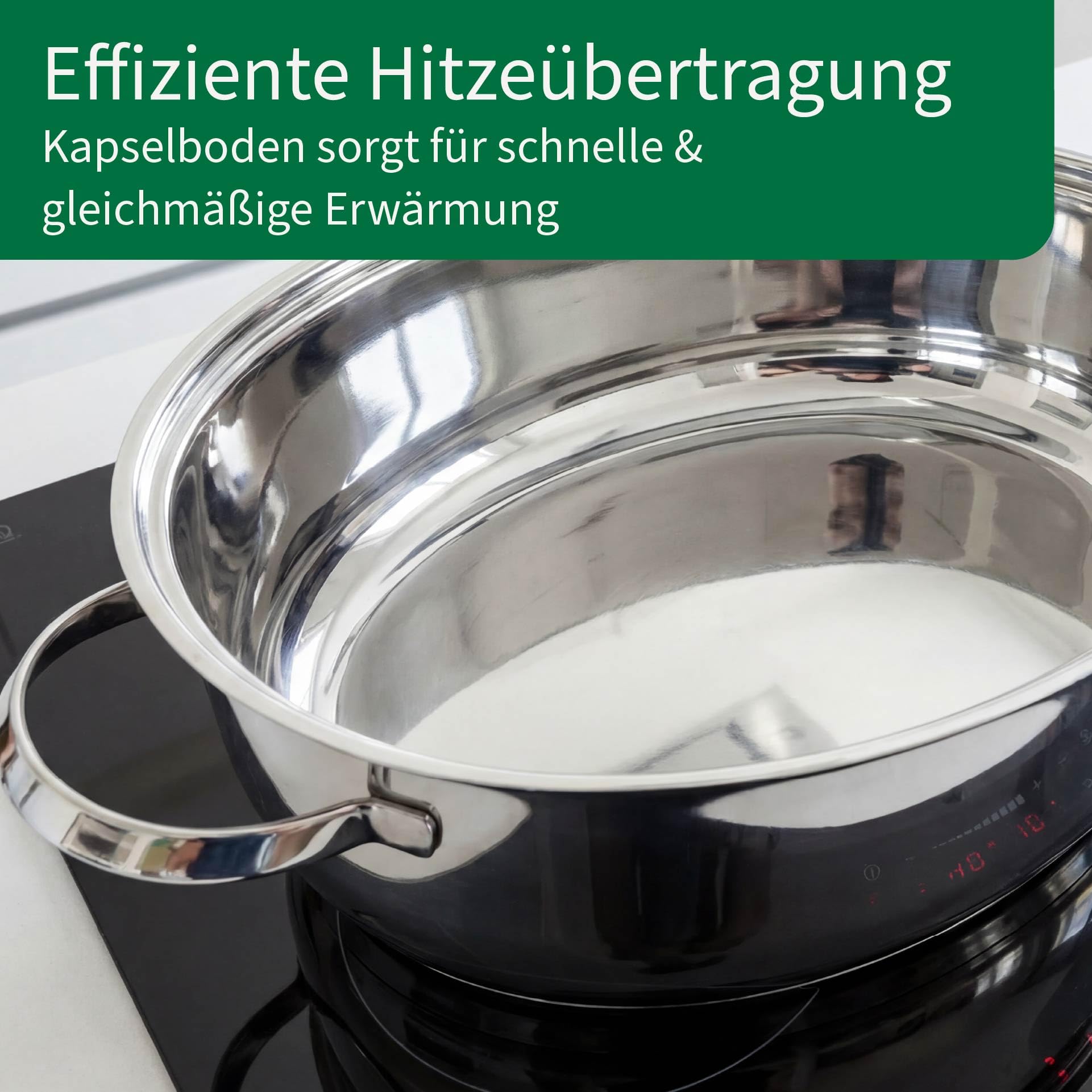 Chefkoch trifft Fackelmann Bräter Rosenheim – Ø38 cm, mit Edelstahldeckel, Gussgriff und Rosteinsatz, für alle Herdarten, Spülmaschinengeeignet