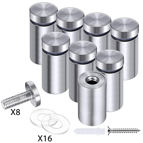 Miniatura 36 de Pelopy 8 tornillos de separación de letreros para anuncios, soportes de pared de acero inoxidable, clavos acrílicos de vidrio (1 x 1 pulgada)
