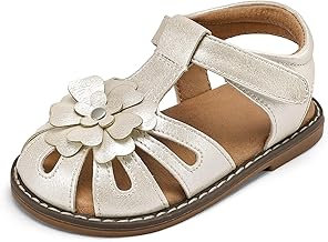 K KomForme Girls Closed-Toe Sandals Summer Flower Dress Shoes for Toddler/Little Kid